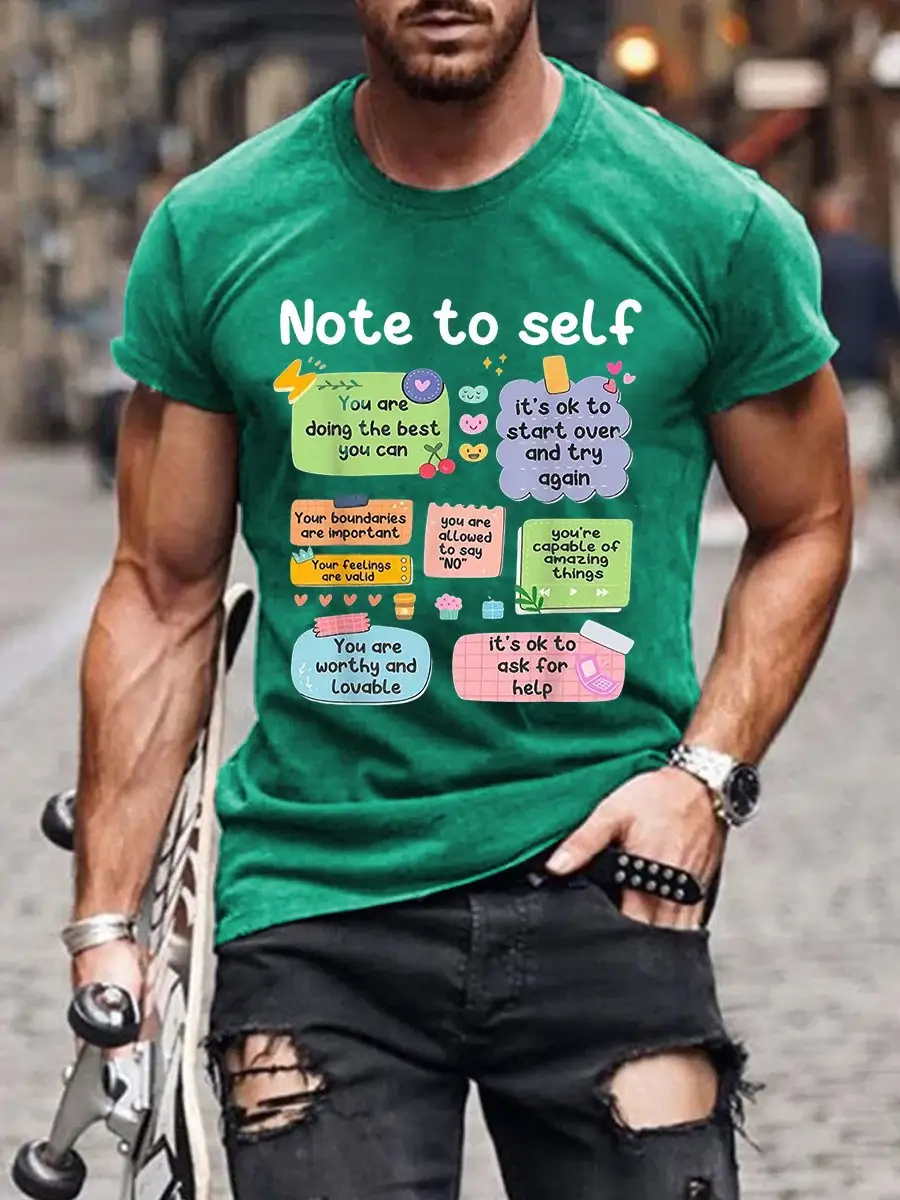 Men's Mental Health Note To Self Print Casual T-Shirt