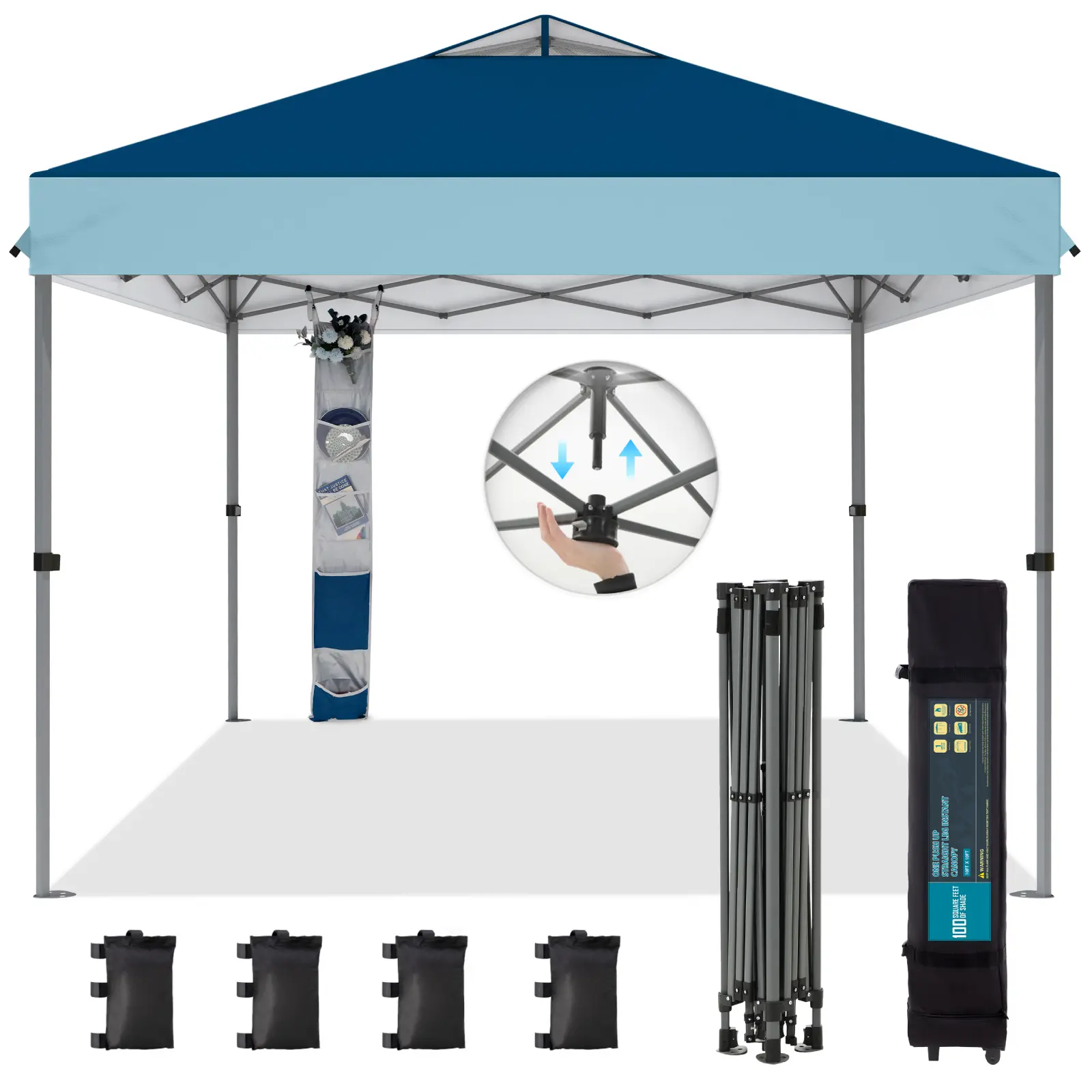 [Waterproof & UV-Resistant] 10x10ft Pop-up Canopy Tent, Instant Portable Canopy Tent Outdoor Gazebo, One-Push-To-Lock Outdoor Gazebo with Roller Bag