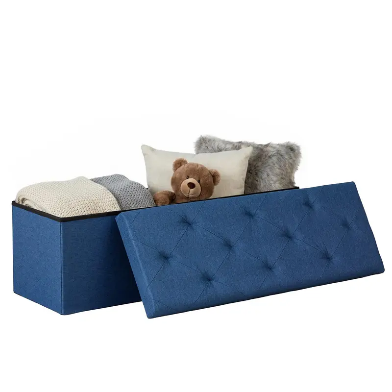 Folding Storage Ottoman Bench Modern Linen Fabric Padded Seat Large Toy Box End of Bed Entryway Comfortable Durable Multifunctional Seater