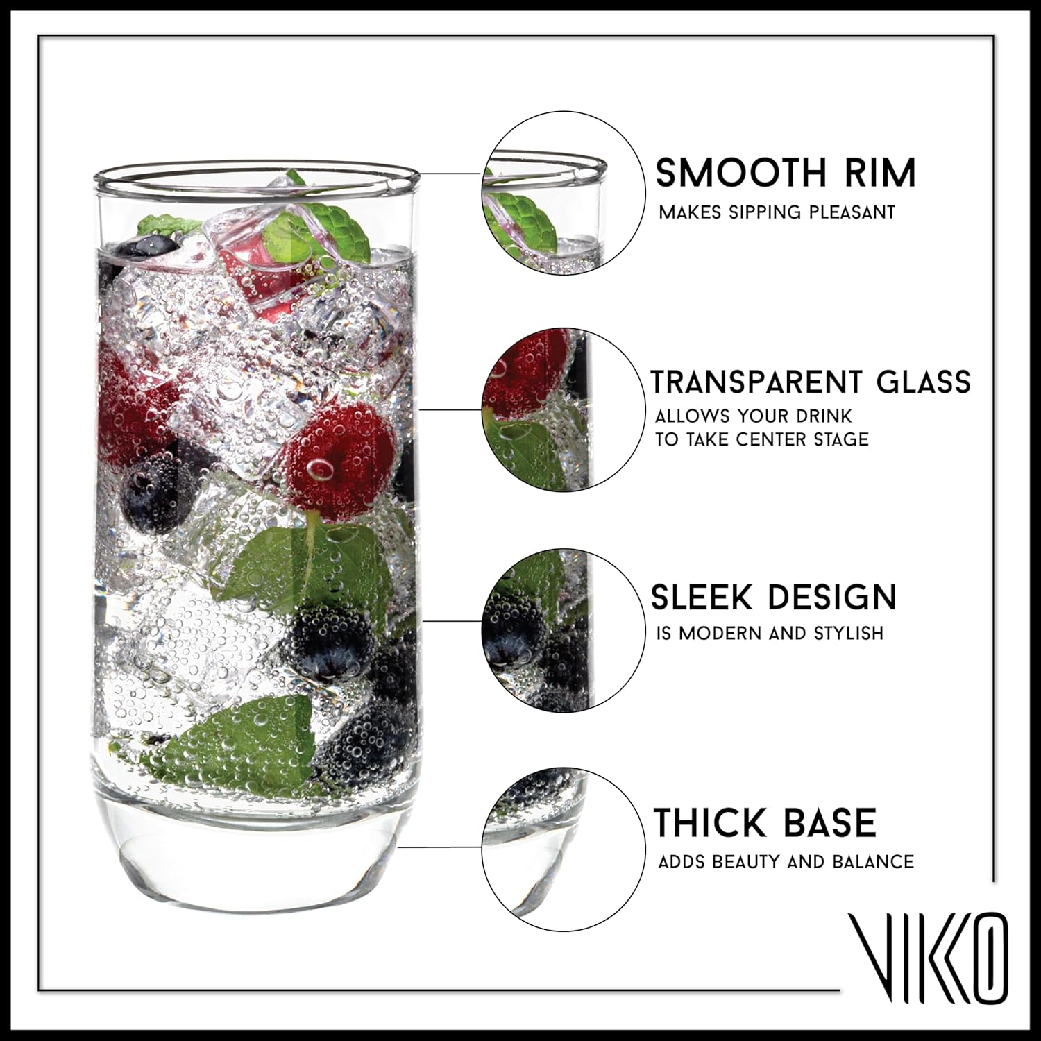 Vikko Drinking Cup 12 ounces (approximately 340.2 milliliters) 12-piece set of drinking cups made of crystal clear glass - suitable for water or juice - highball glass & water cup
