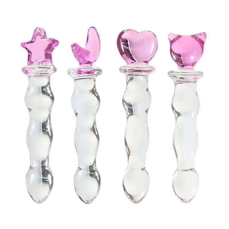 Cute Pink Smooth Crystal Glass Anal Plug Vaginal Anal Beads Dildos Plug Massage Masturbation Adult Sex Toys For WomenMen