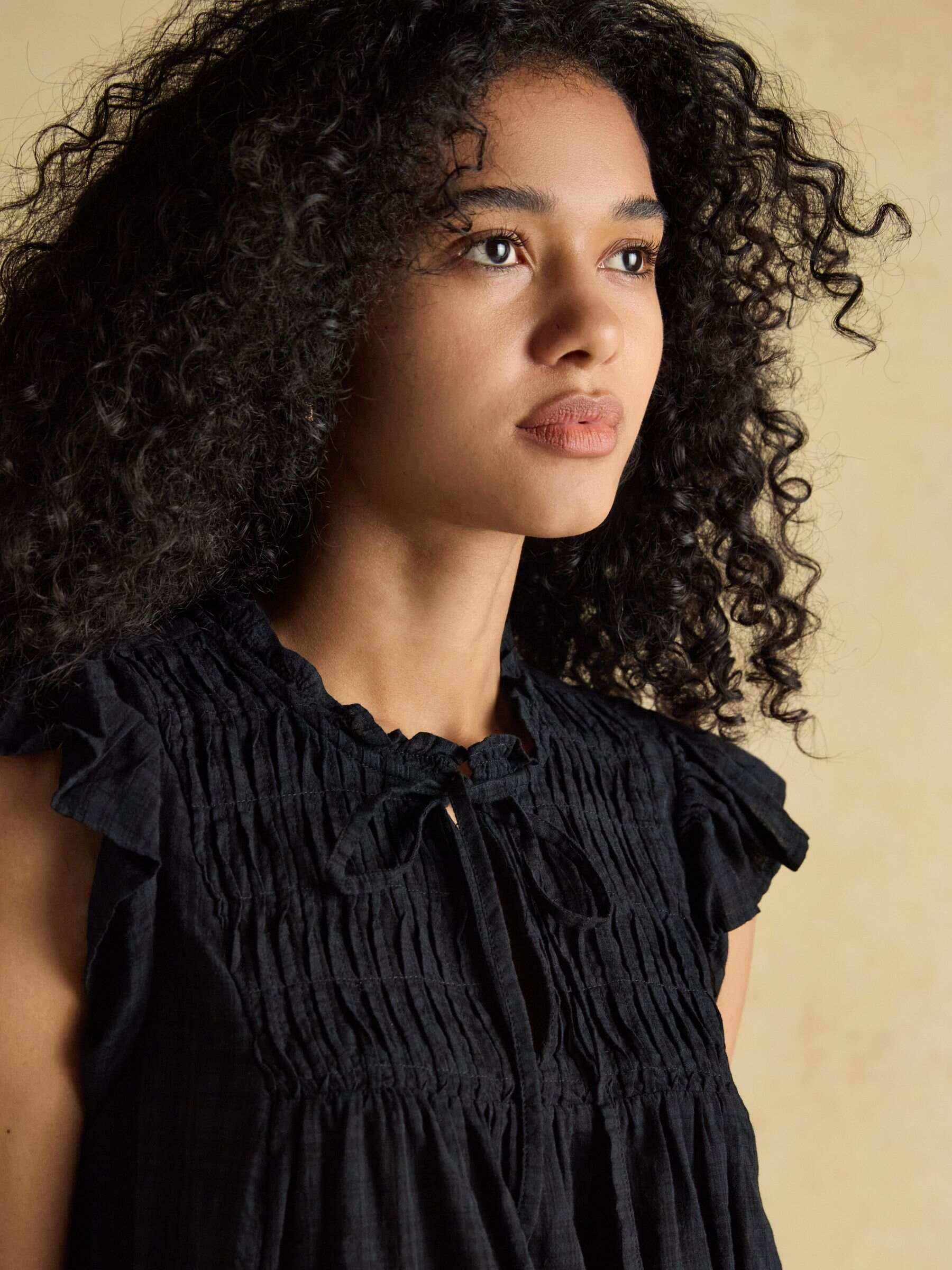 Nolan Black Sleeveless Smocked Blouse