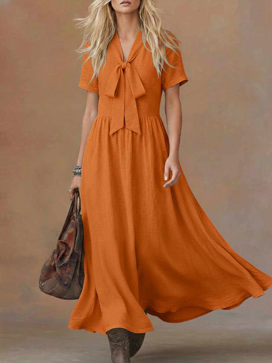 🔥Summer Arrivals🌟Comfortable Linen And Cotton Tie-waist Dress