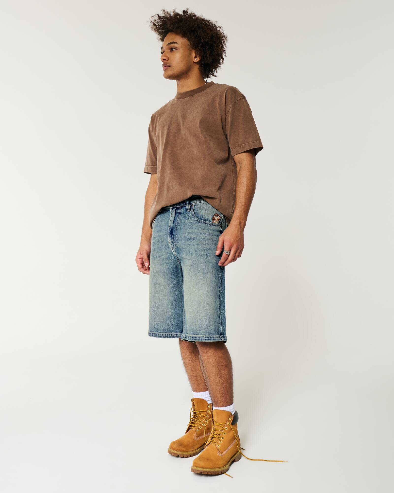 Washed Black Cat Graphic Super Baggy Denim Shorts