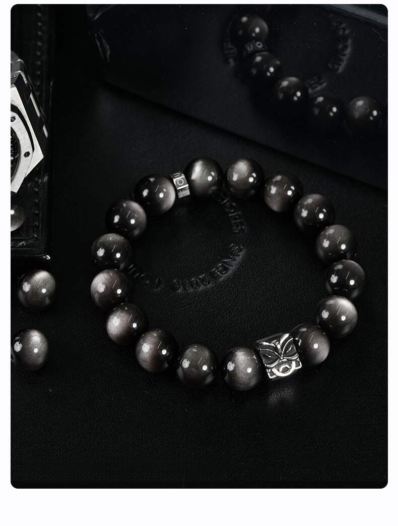 Obsidian and Gold Obsidian Pixiu Energy Bracelet for Attracting Wealth and Good Luck