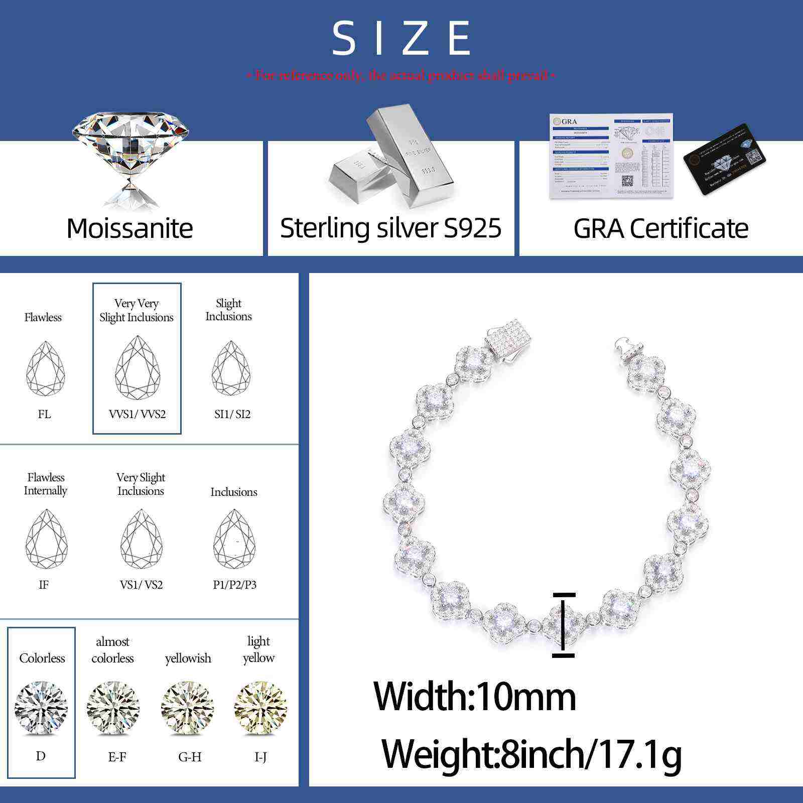 10mm S925 Moissanite Halo Four-leaf Clover Tennis Bracelet