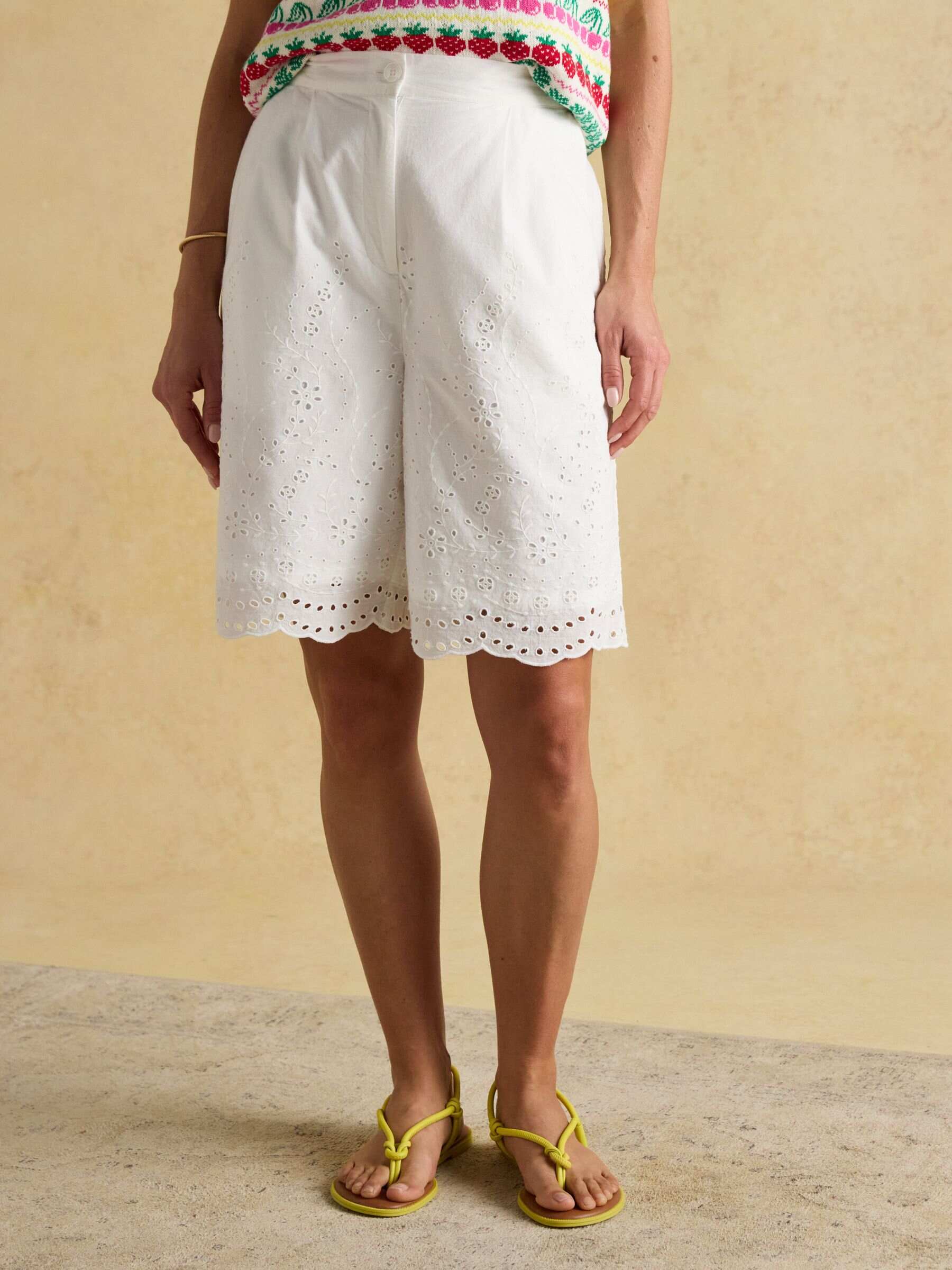 White Broderie Tailored Shorts