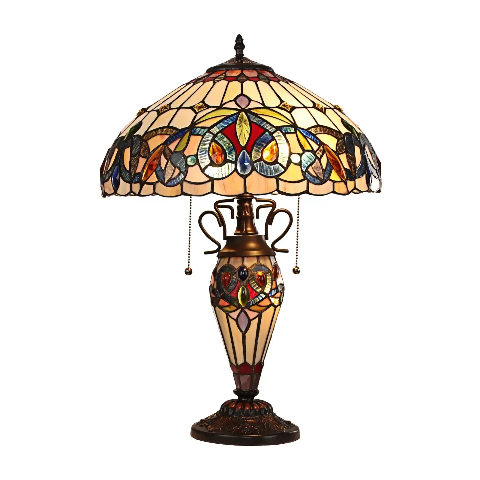 Howey Victorian Tiffany-Style Dark Bronze 3 Light Double Lit Table Lamp 16