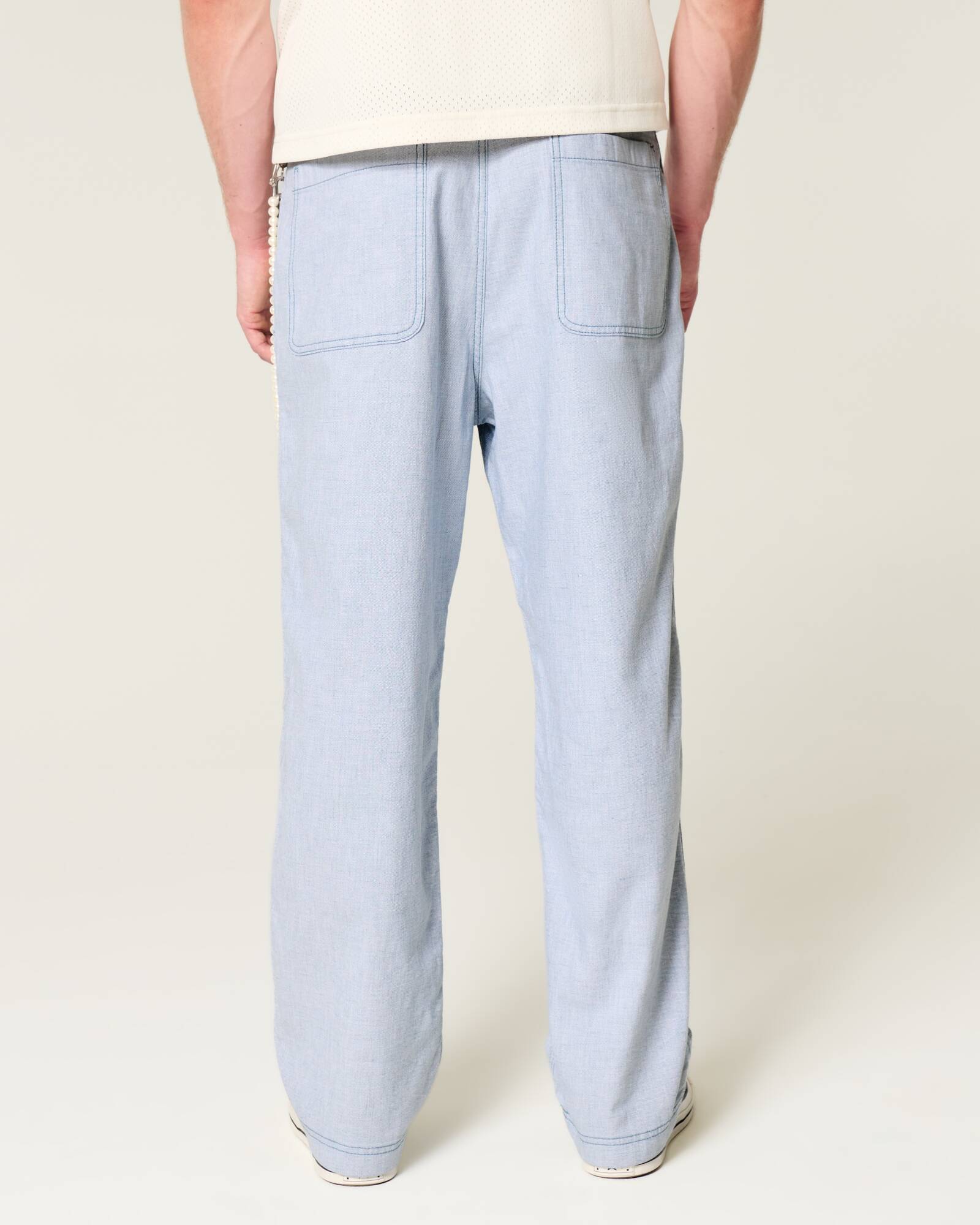 Linen-Blend Flex Waist Baggy Pants