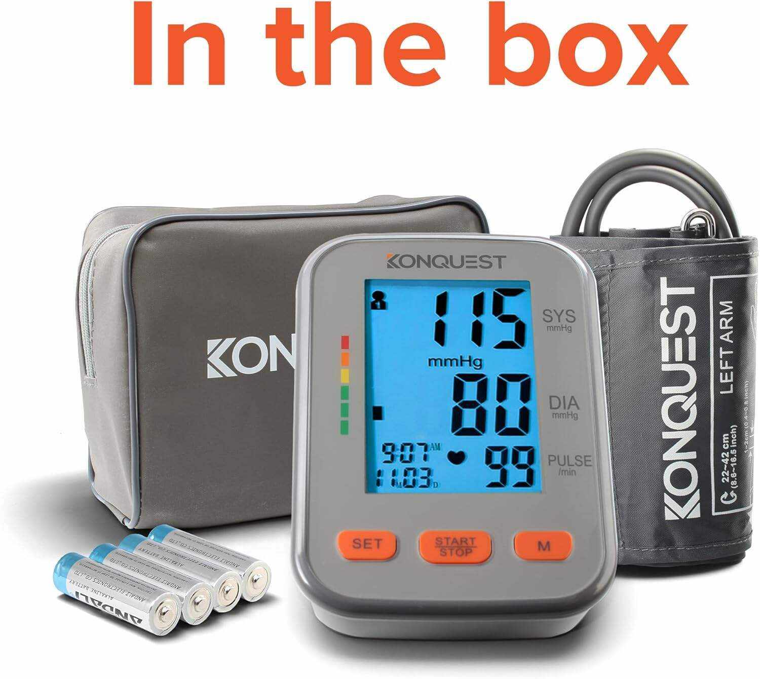 Konquest KBP-2704A Automatic Upper Arm Blood Pressure Monitor - 8 1⁄2 ” to 16 1⁄2 ” Cuff - Large Backlit Display - Irregular Heartbeat Detector - Tensiometro Digital - Home Use BP Machine