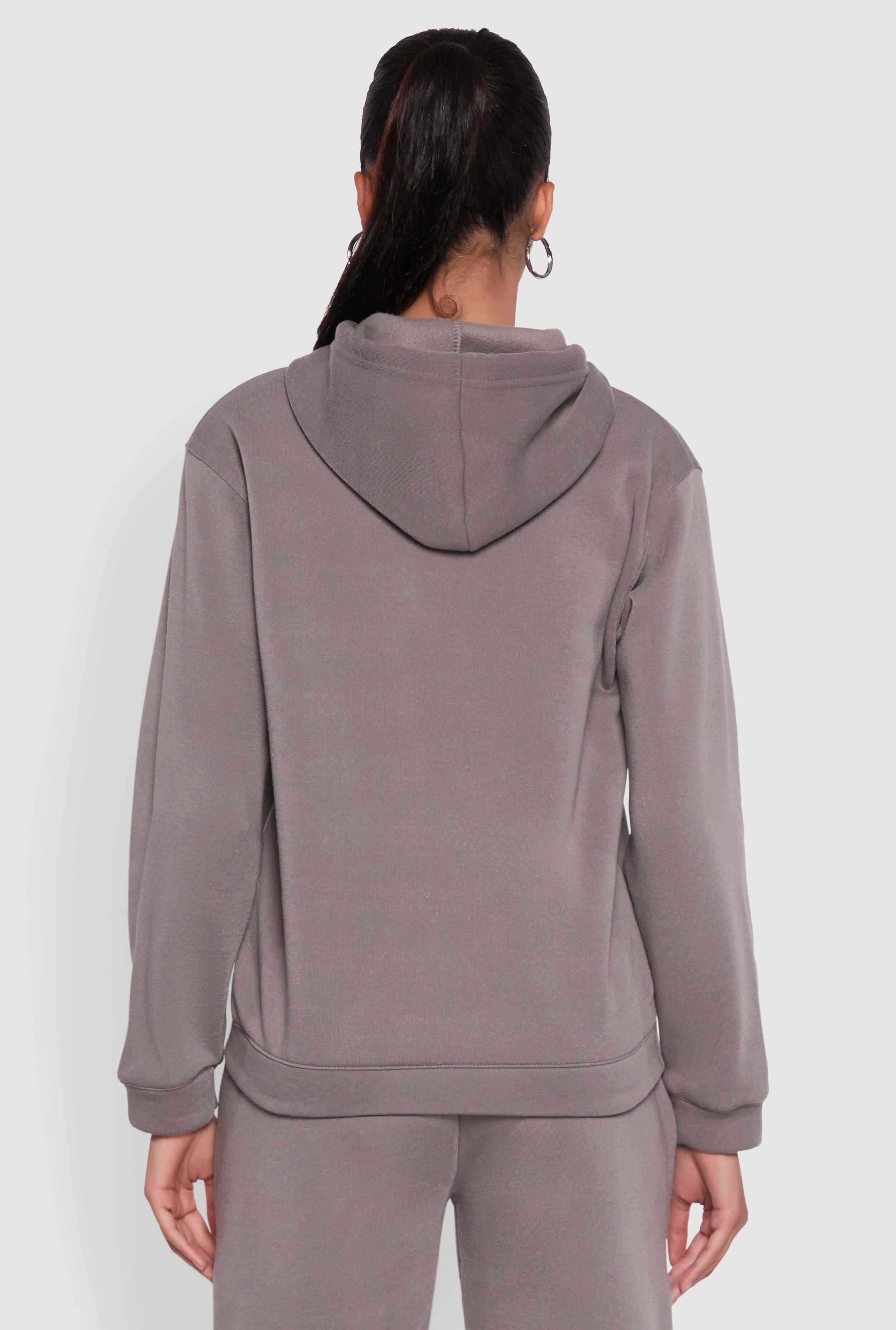 Letter Detail Fleece Lined Hooded Sweatshirt