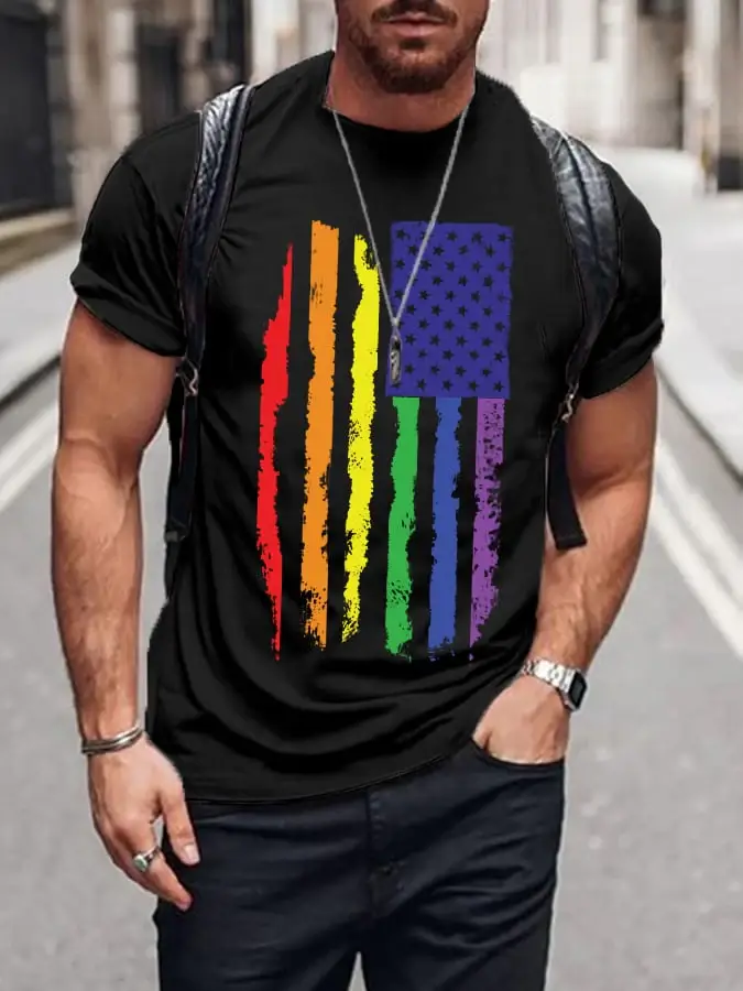 Men's Pride Rainbow Flag Graphic Casual Cotton Tee