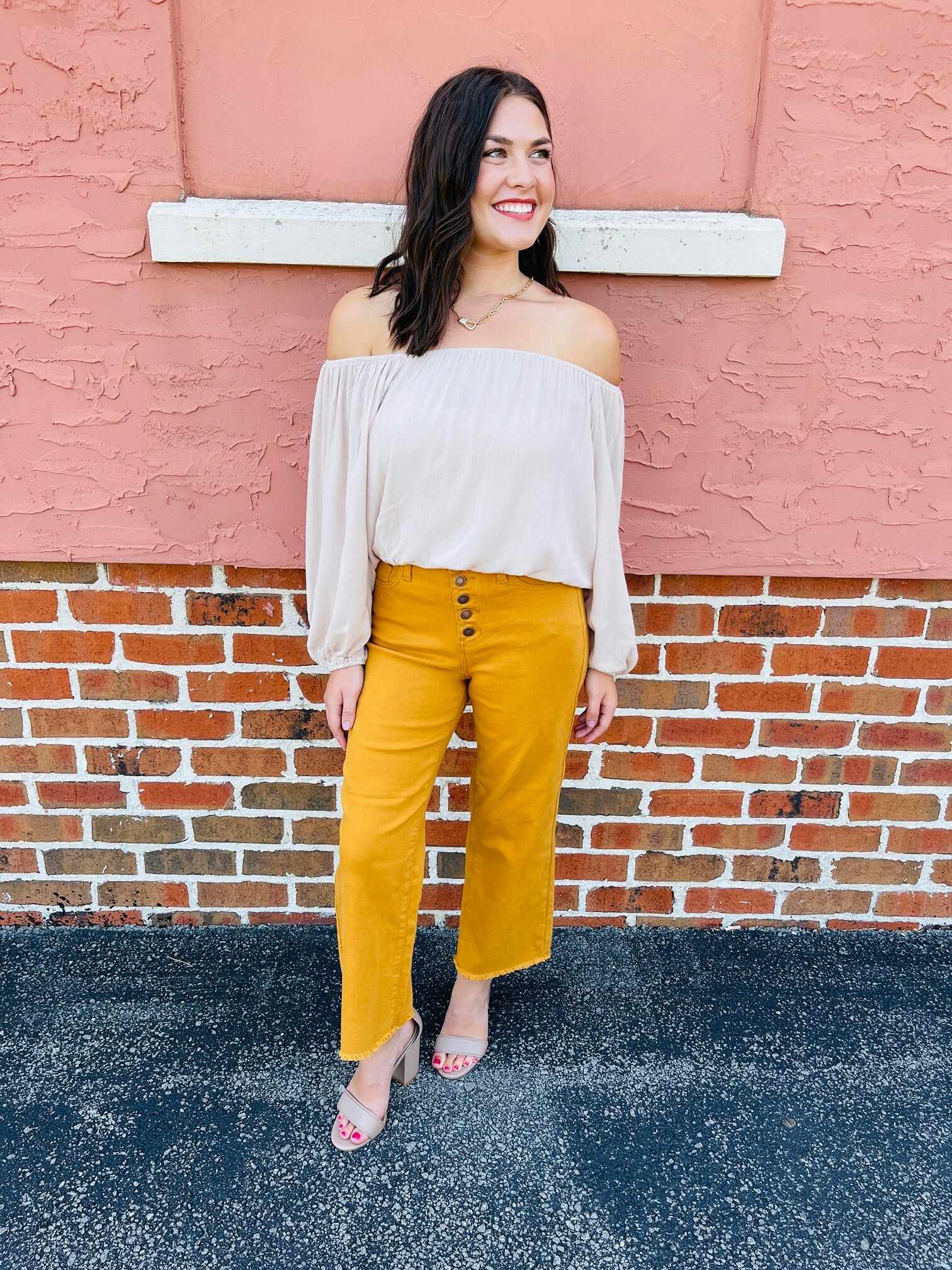 Plus/Reg Far And Wide Leg Mustard Jeans