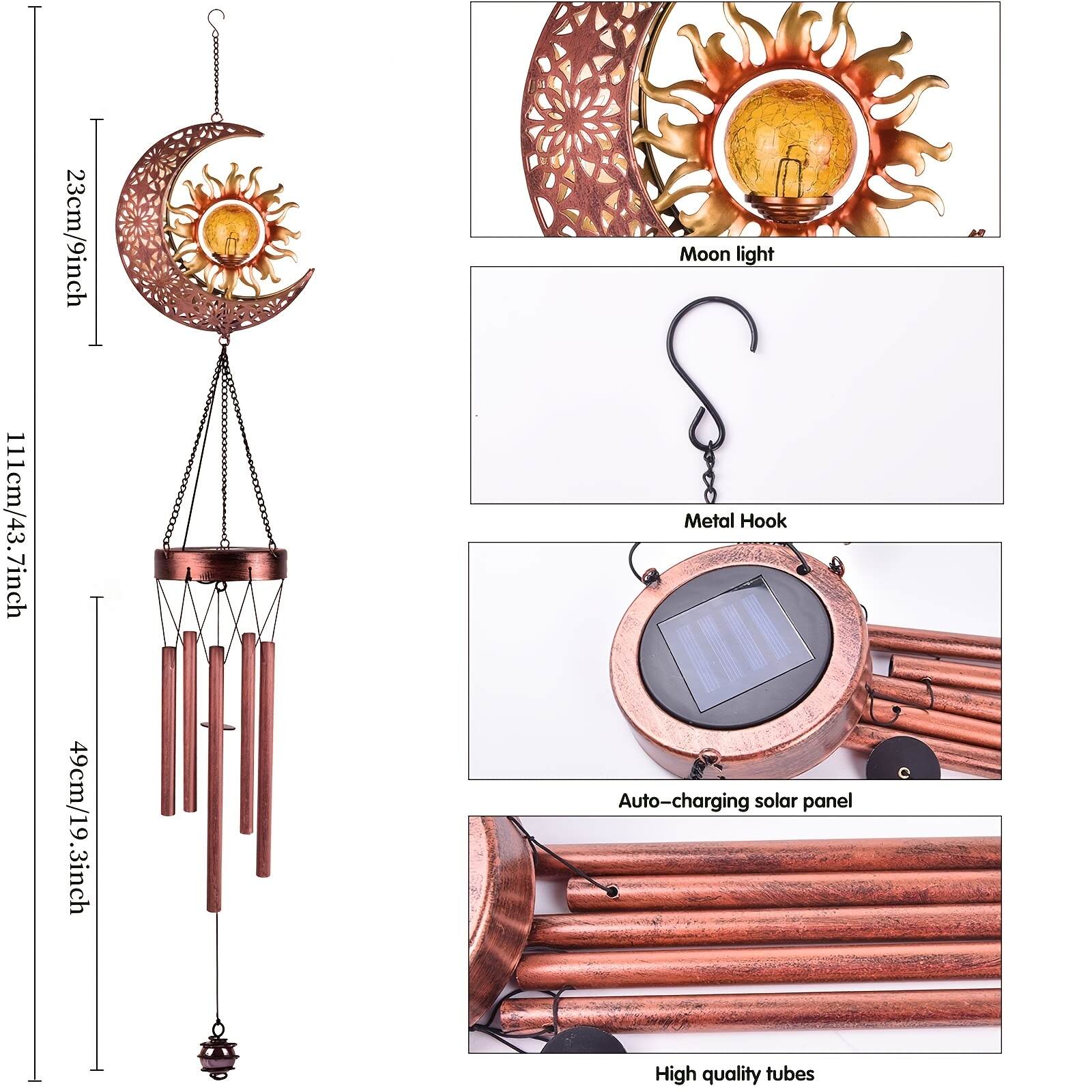 1pc, Wind Chimes, Sun Crackle Glass Ball Solar Wind Chimes With Metal Tubes Waterproof, Unique Hanging Decor, Scene Decor, Home Decor, Wedding Decor, Holiday Decor, Party Decor, Celebration Decor, Outdoor Decor, Yard Decor, Garden Decor