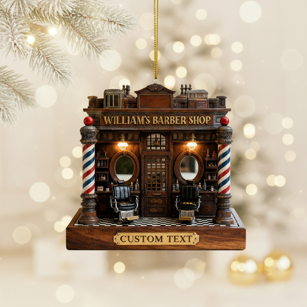 Custom Barber Shop Christmas Ornament