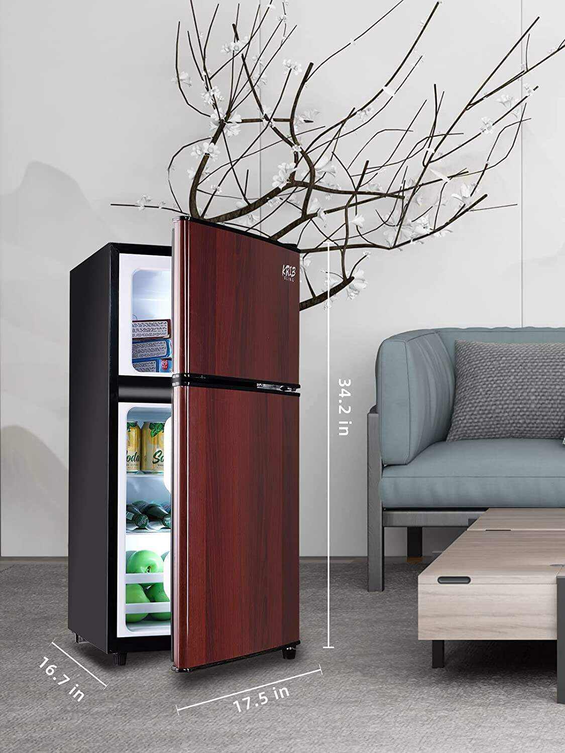 KRIB BLING Mini Fridge with Freezer on Top, 3.5 Cu.Ft Compact Refrigerator with 7 Levels Adjustable Thermostat, Small Fridge for Dorm, Office, RV Camping, Silver