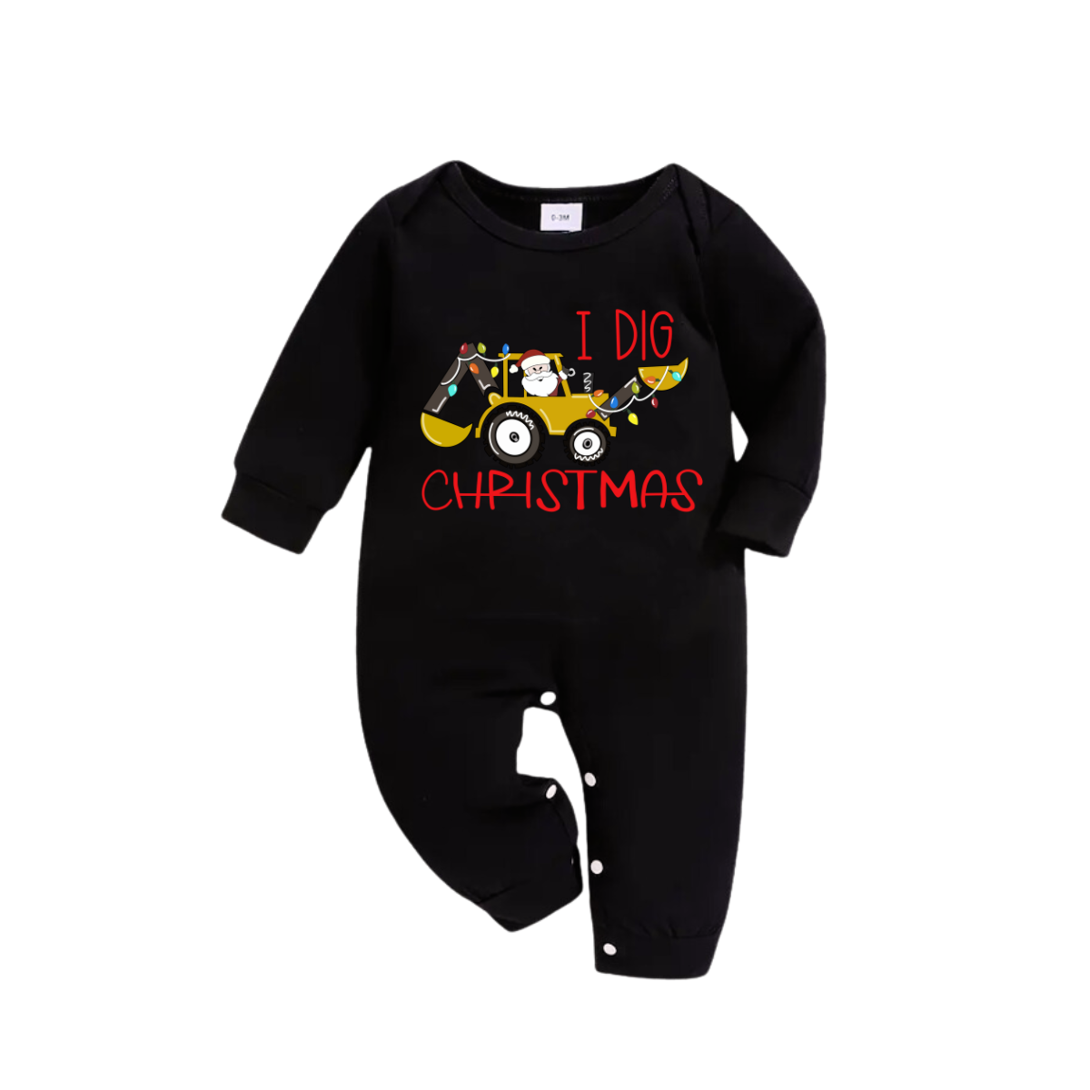 Christmas Excavator Print Black Long Sleeve Top with Green and Black Plaid Family Matching Pajamas