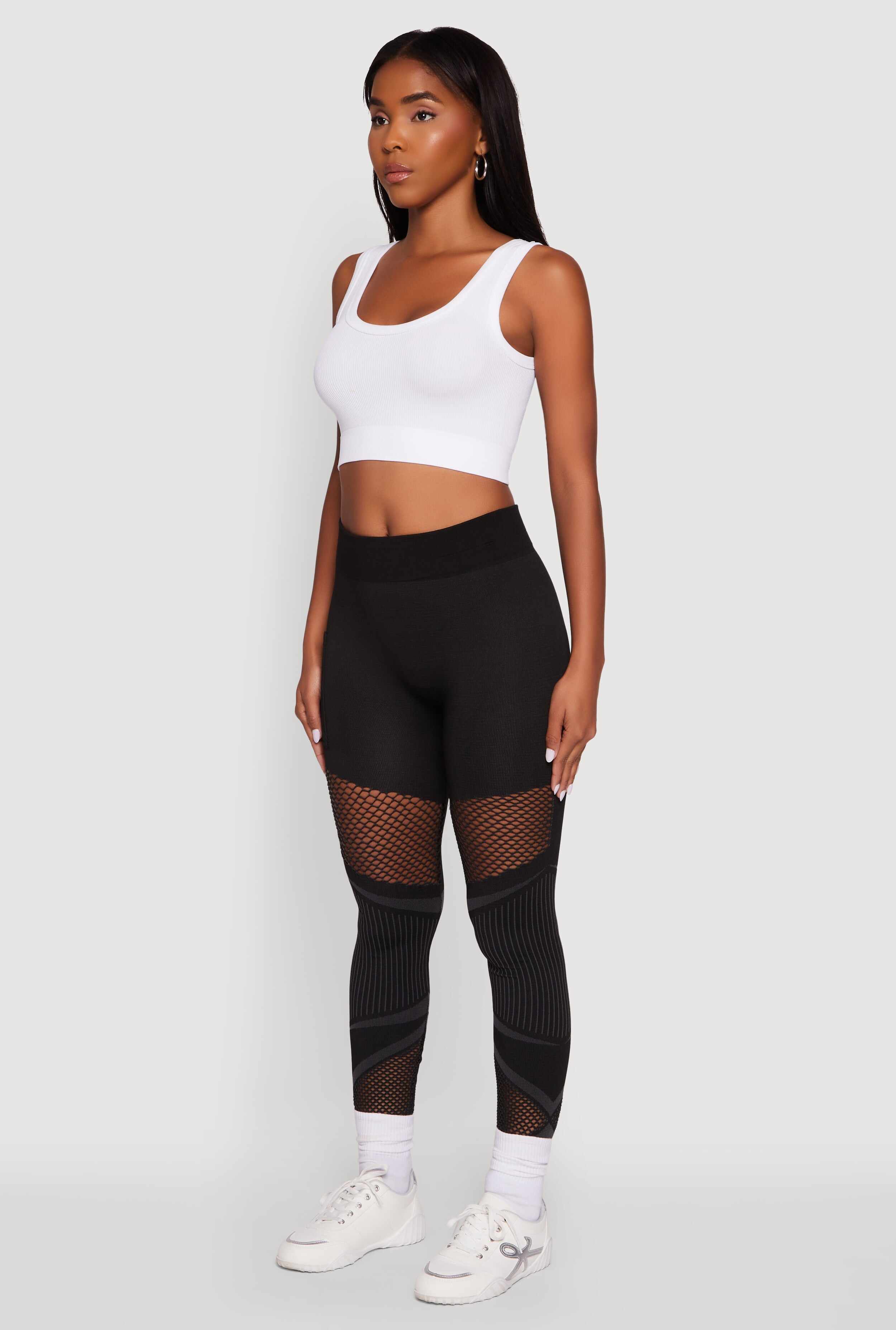 High Waisted Fishnet Detail Cell Phone Pocket Leggings