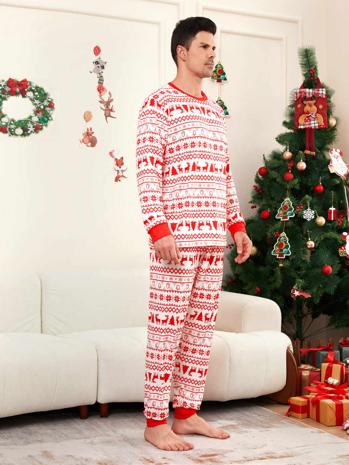 Moose Cartoon Printed Family Matching Christmas Pajamas Sets