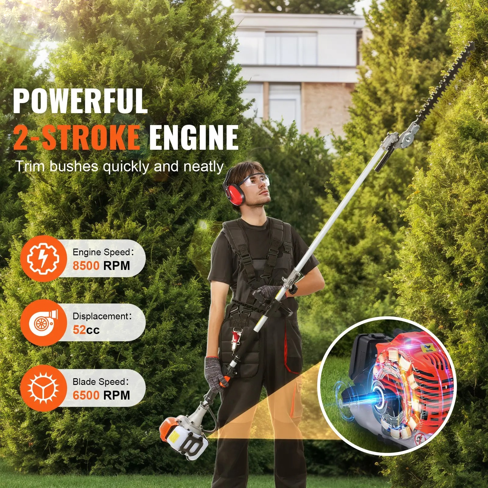 6-in-1 Multi-Functional Trimming Tools with Gas Hedge Trimmer, Weed Eater, String Trimmer, Brush Cutter, Edger & Pole Saw Chainsaw Pruner Whacker Shoulder Super Brand Day