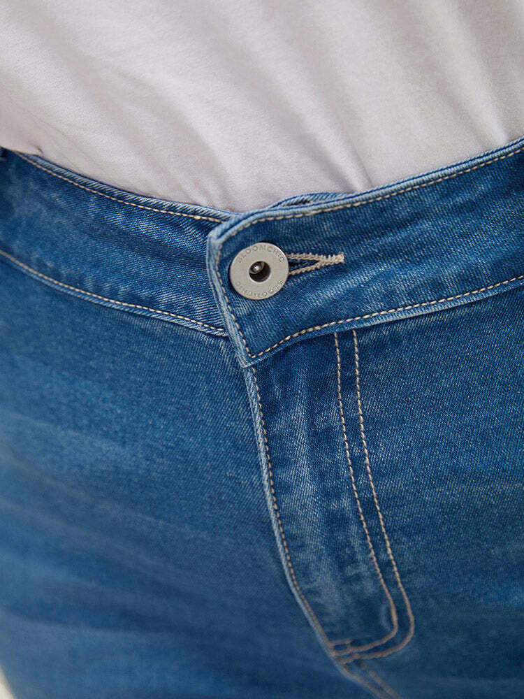 Very Stretchy High Rise Medium Wash Embroidered Hem Jeans