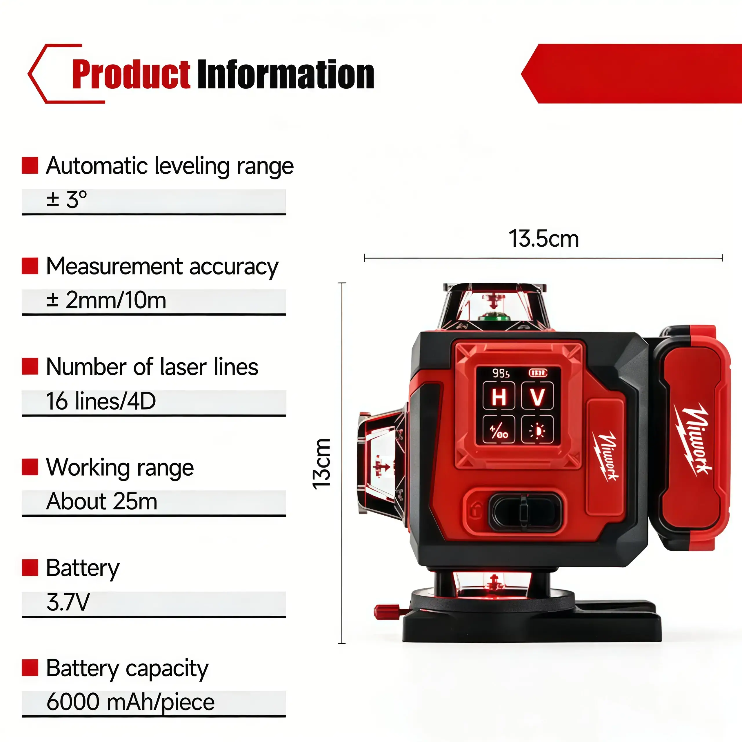 Outdoor Green Line Laser Level Horizontal & Vertical Lines Precise Automatic Calibration Level Tool Combo Kit for Construction Gardening with Handle