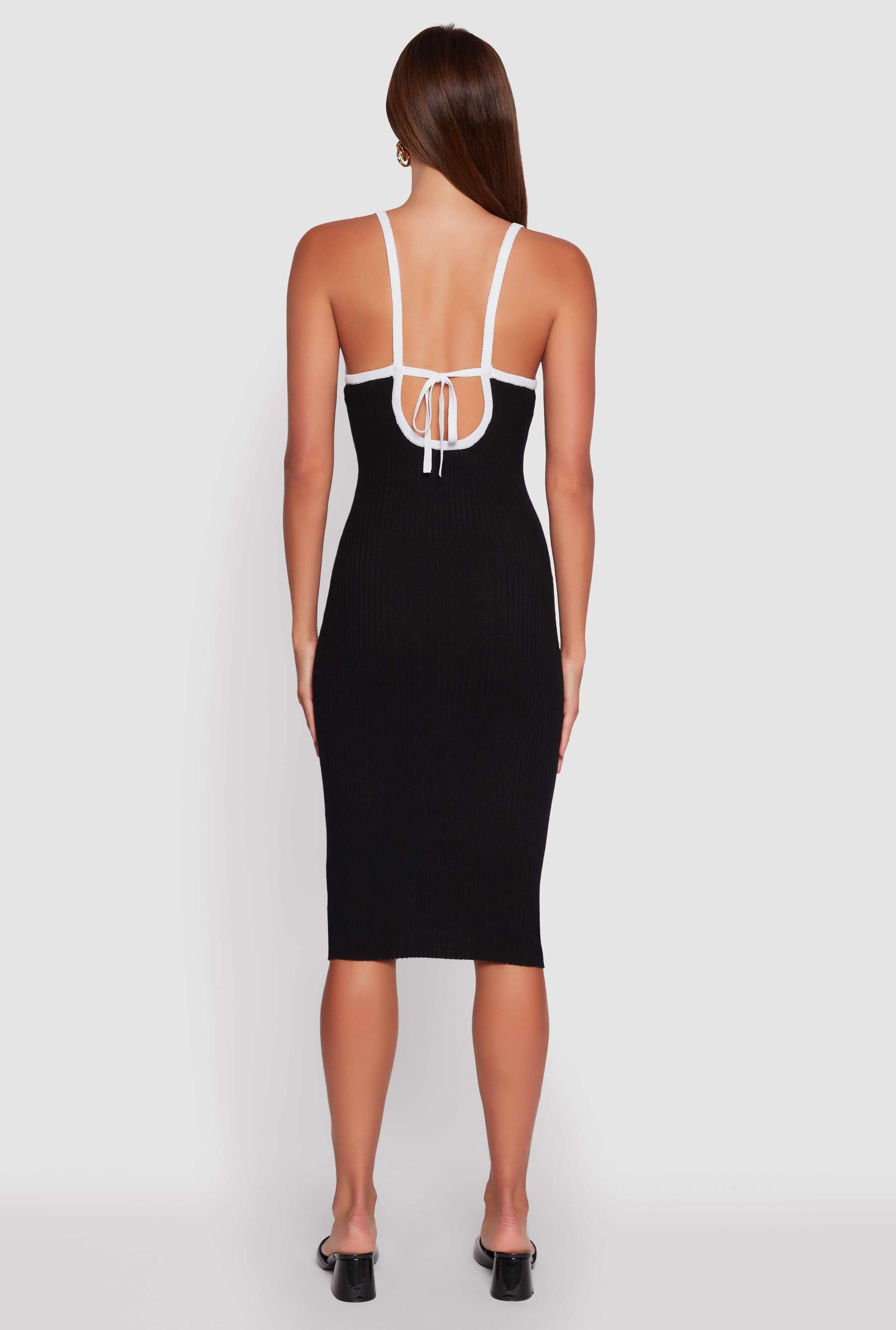 Contrast Trim Front Slit Cami Dress
