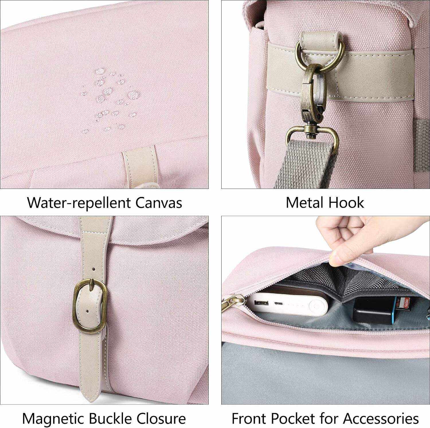 BAGSMART Camera Bag, SLR DSLR Canvas Camera Case, Vintage Padded Camera Shoulder Bag with Rain Cover for Women, Men, Black