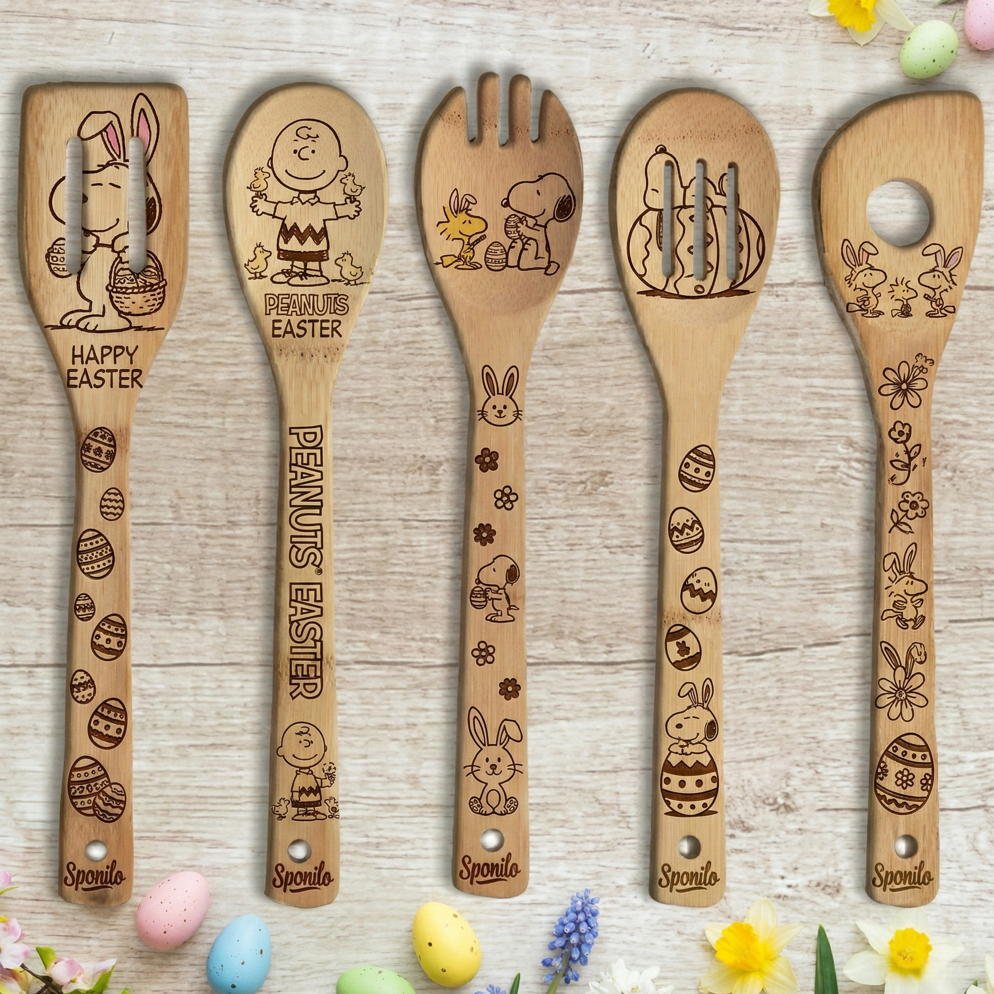 Easter Snoopy Wood-burned Spoons Set