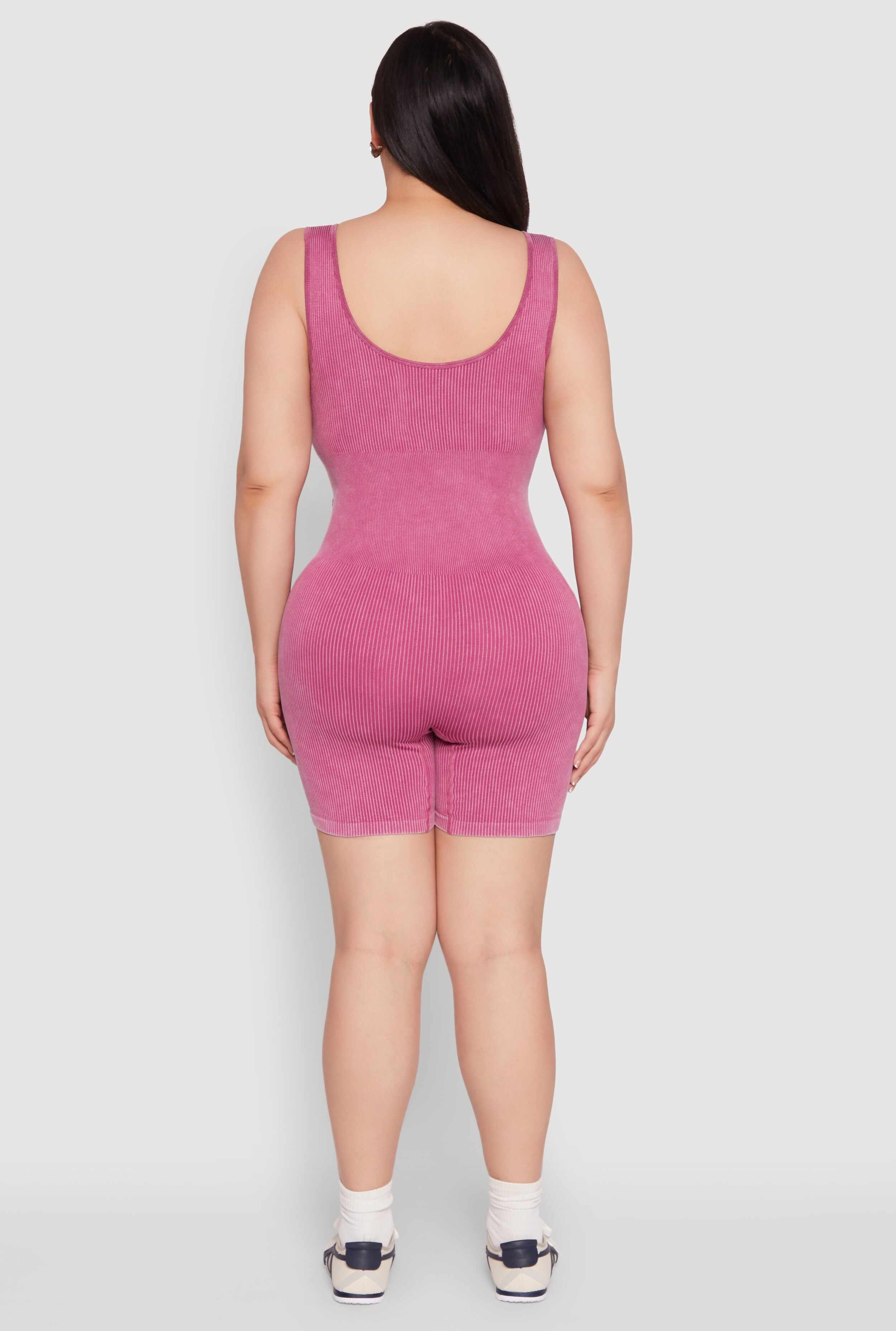 Plus Size Seamless Ribbed Corset Detail Biker Romper