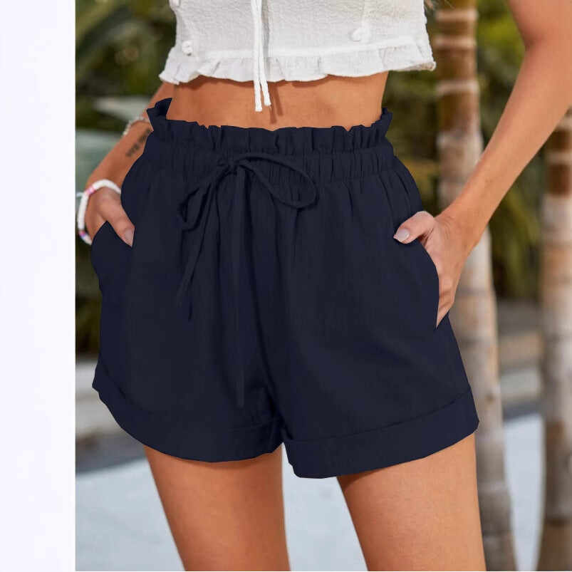 European American Summer New Solid Color Loose Casual Fashion Shorts For Women