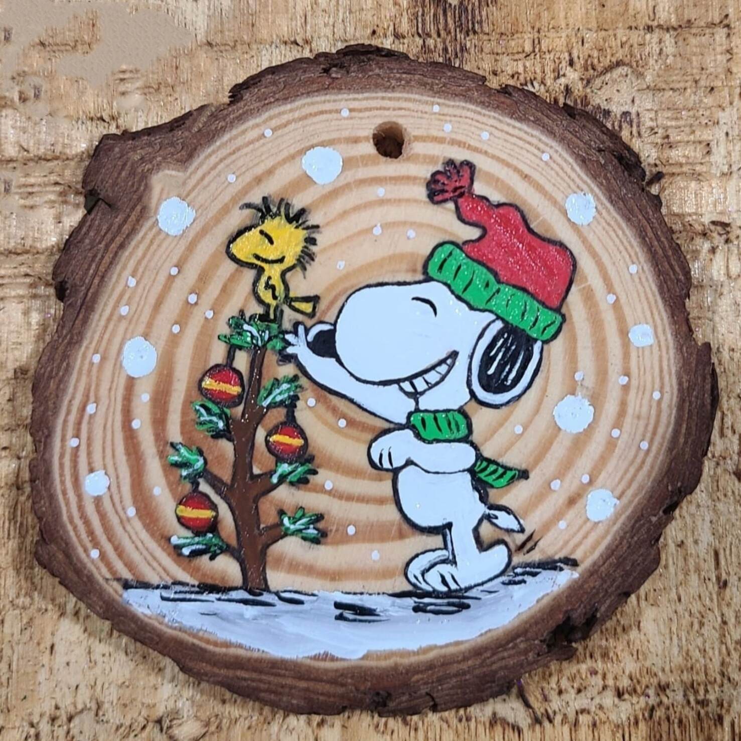 Hand Painted Snoopy Wood Slice Ornament