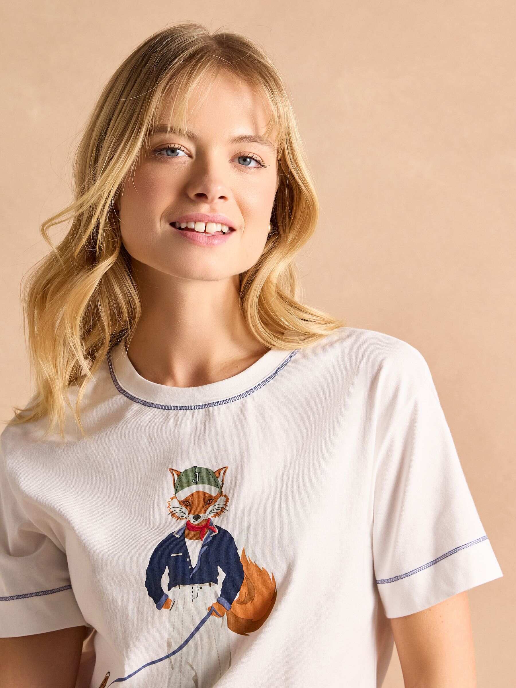 White Jonty Fox Graphic Cotton Short Sleeve T-Shirt
