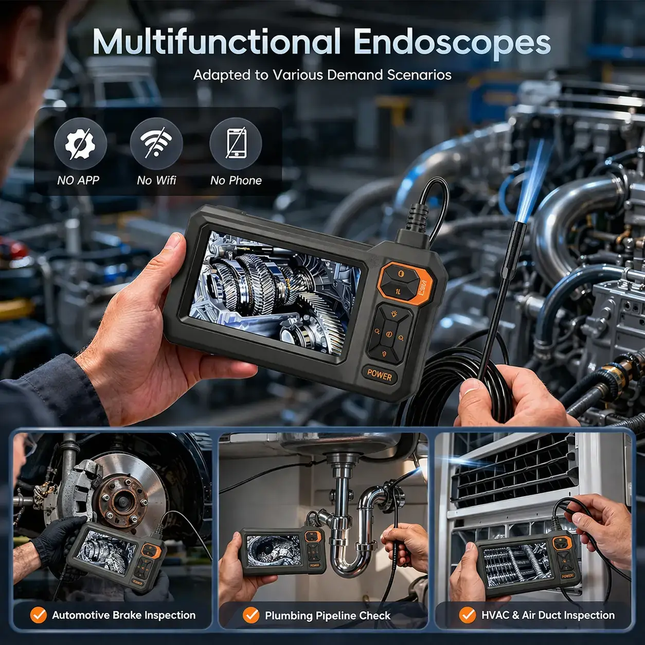 16.5FT Borescope Camera with Light, 4.3