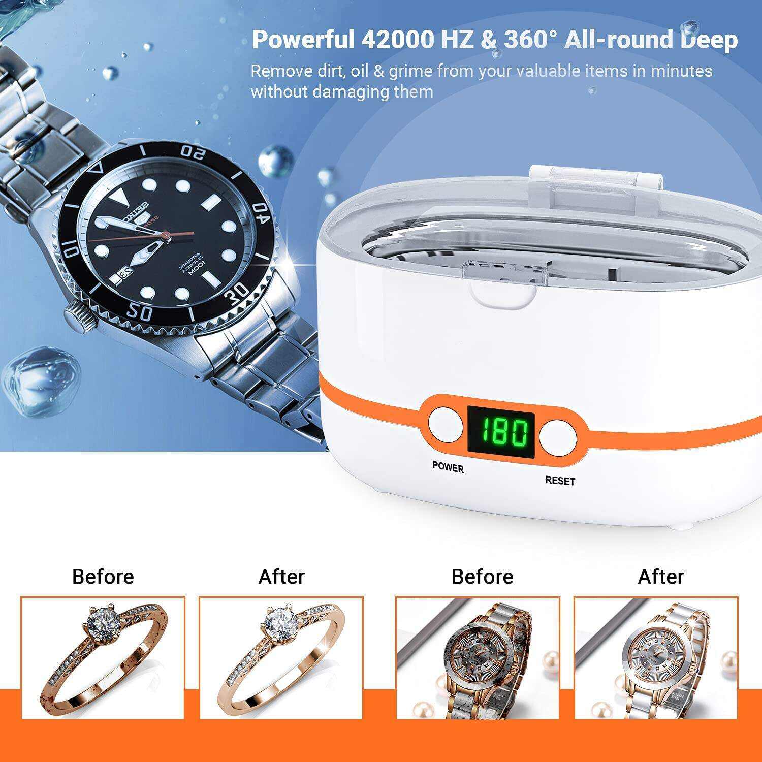 Ultrasonic Cleaner, Professional Ultrasonic Jewelry Cleaner 20oz (600ml), with Five-Digit Timer - MUC02