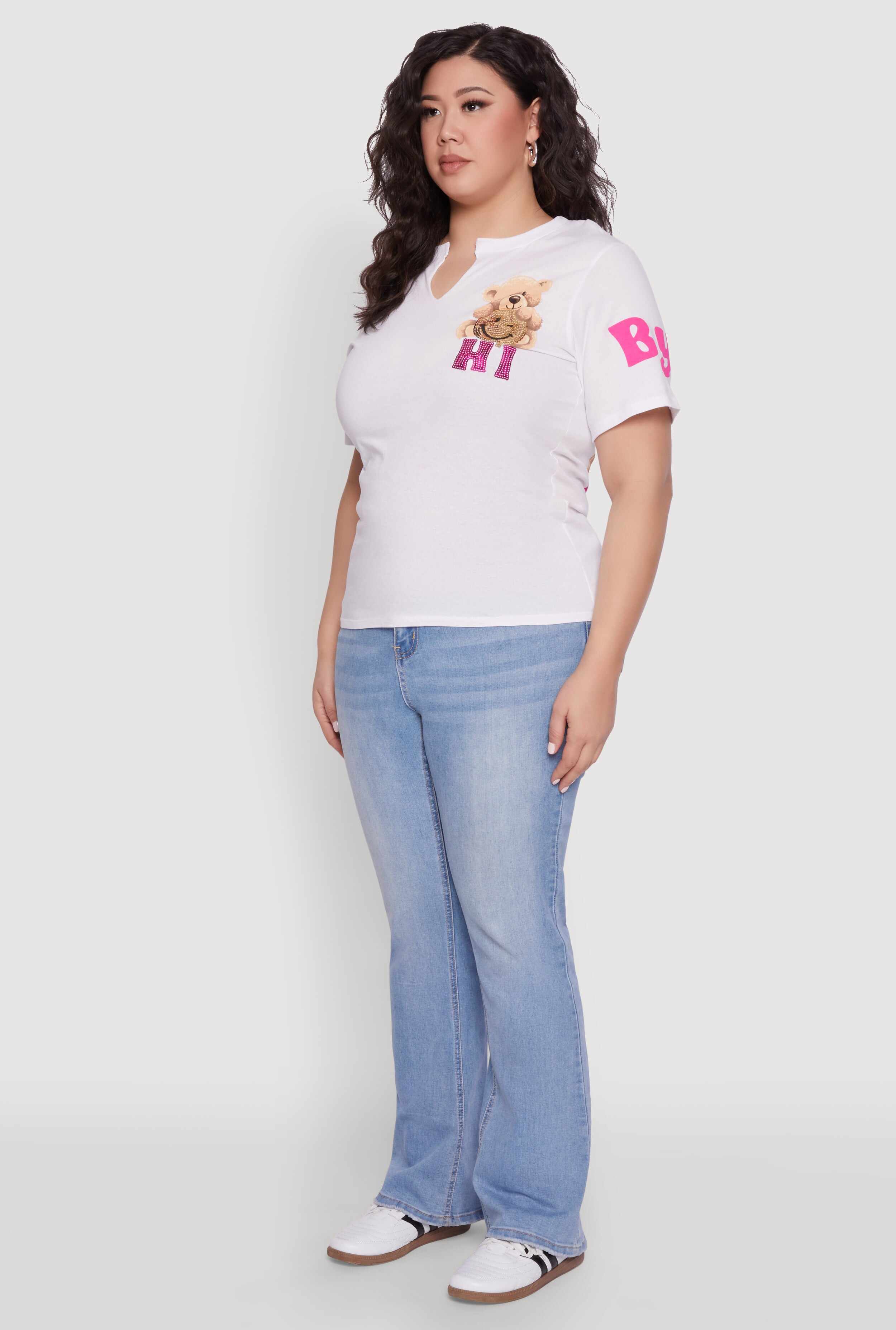 Plus Size Sequin Greetings Bear Graphic Tee