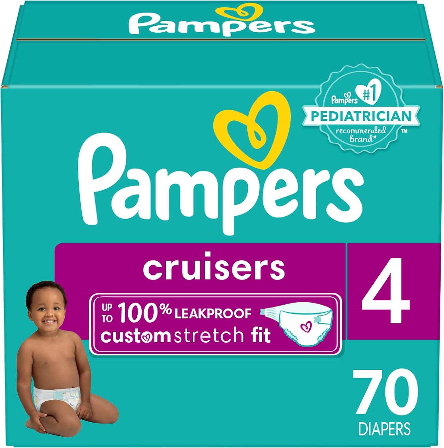 Pampers Cruisers Diapers - Size 5, One Month Supply (128 Count), Disposable Active Baby Diapers with Custom Stretch