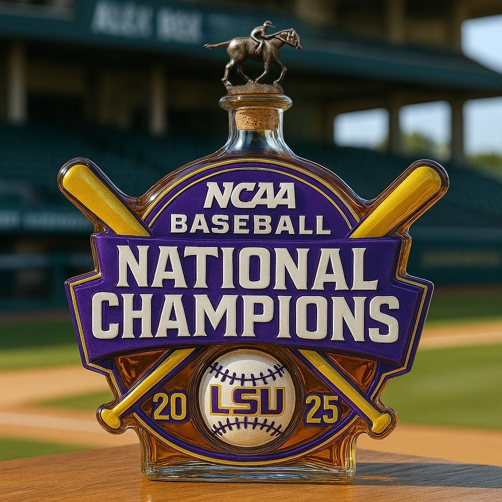 LSU Tigers 2025 NCAA Baseball National Champions Whiskey Bottle