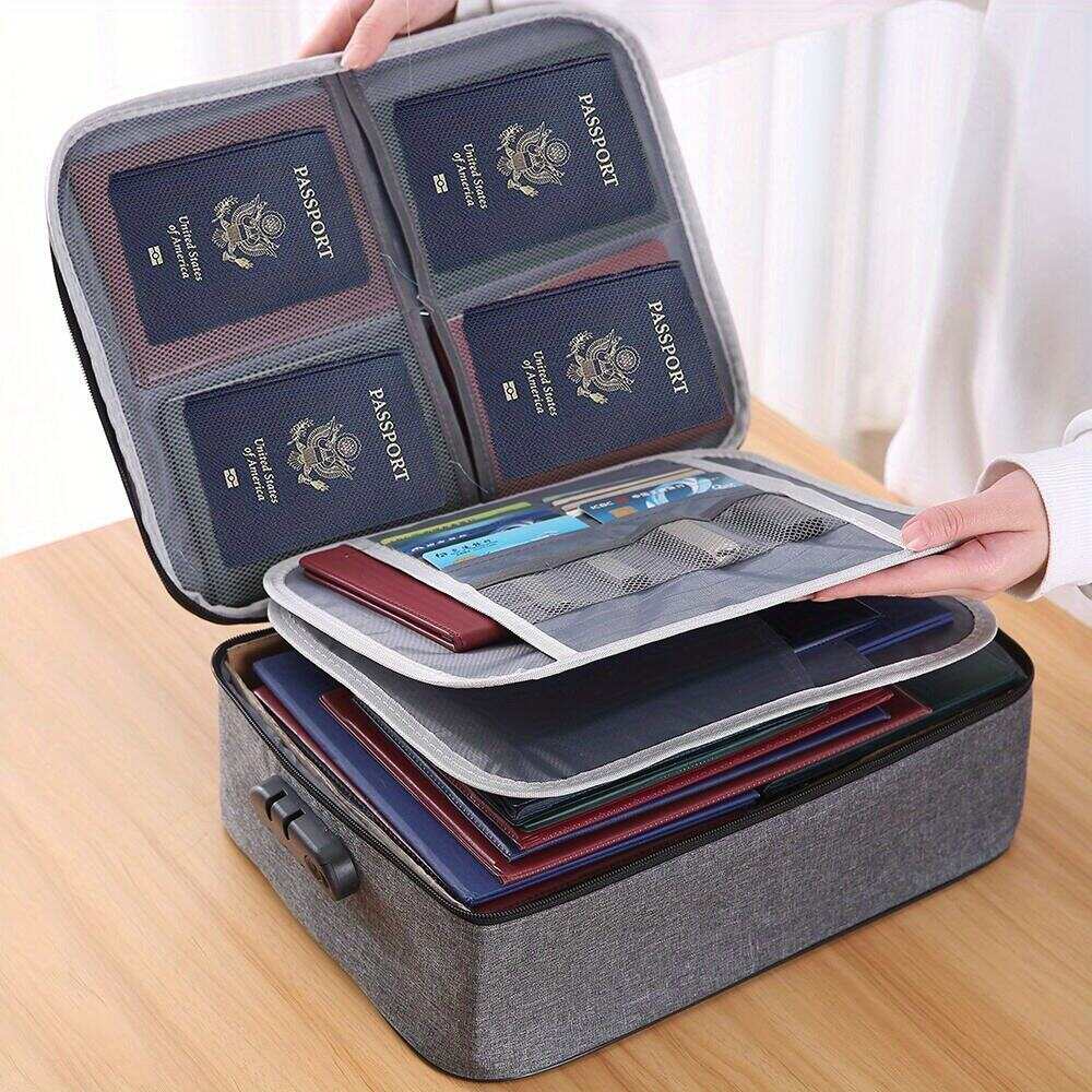 1pc Document Bag With Lock, 3-Layer File Storage Case With Water-Resistant Zipper, Document Safe Portable Travel Home Organizer Bag For Laptop, Files, Certificates