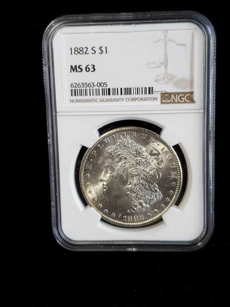 1882  S  MS 63 Silver Morgan Dollar, NGC  MS 63  Silver  Coin . Blast White!   Lot # 1485