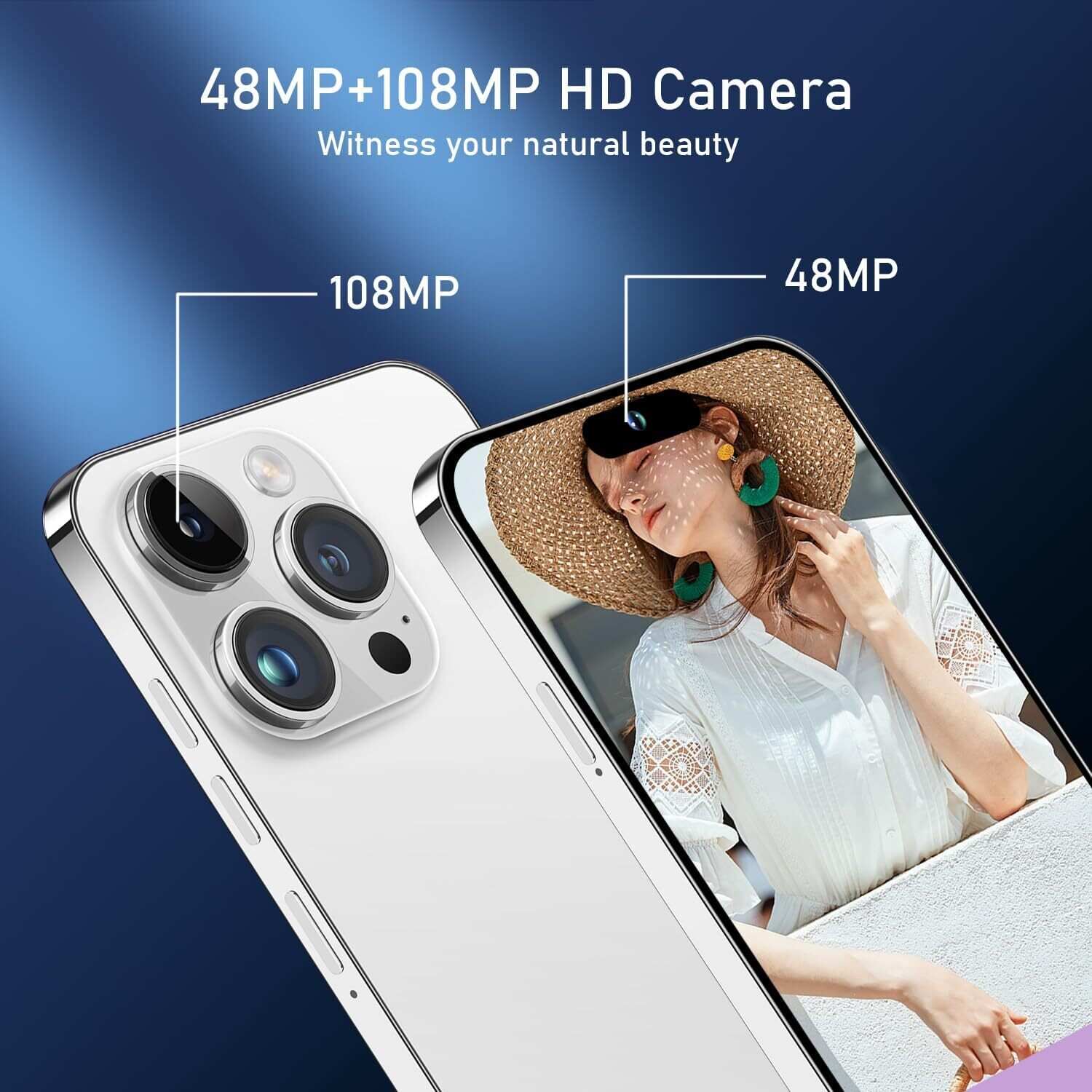 A15 Pro Max Smartphone, 6+256GB Unlocked Phone, Android 13.0, 48+108MP Zoom Camera, Long Battery Life 6800mAh, Dual SIM, 6.7“ HD Screen,5G Phone
