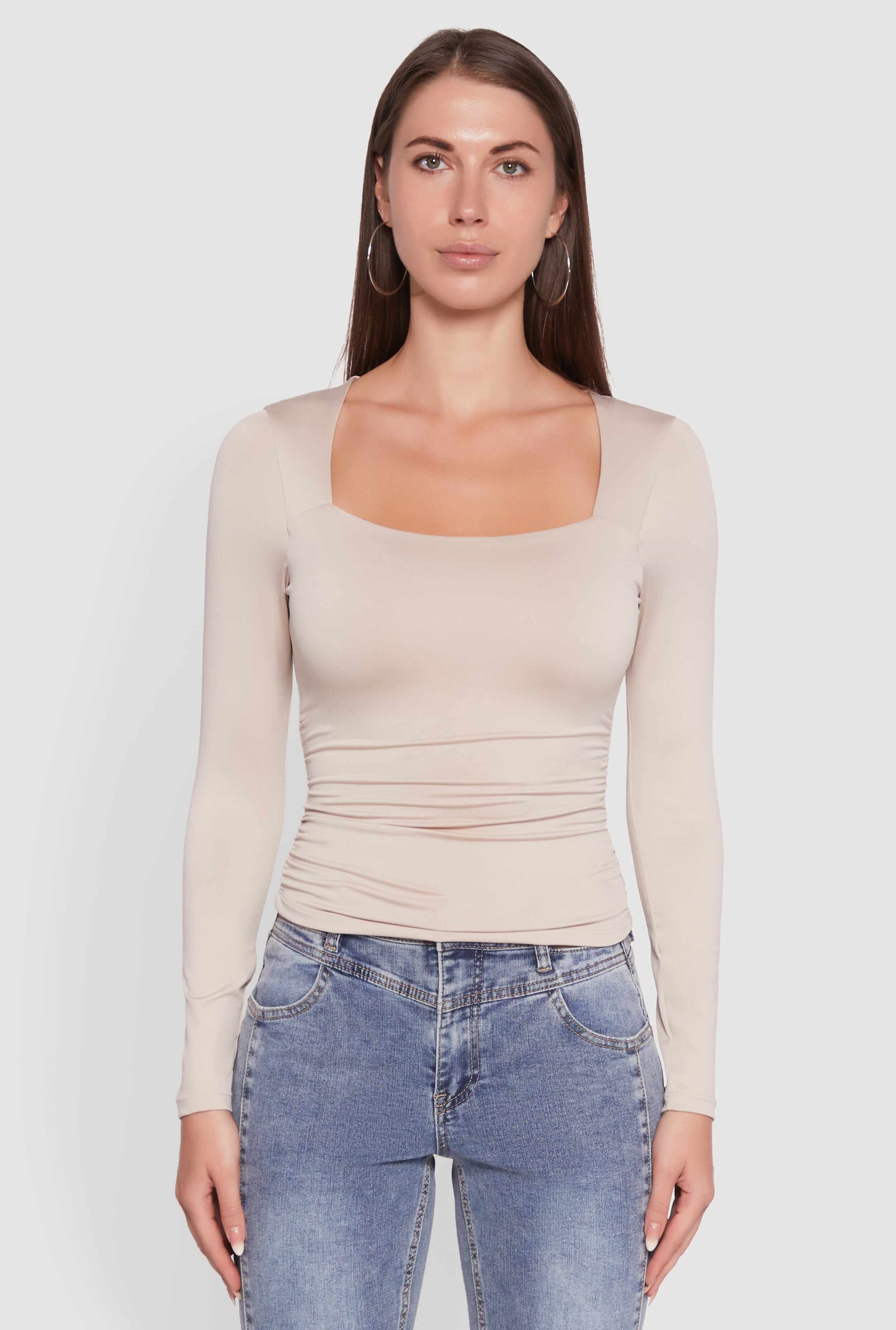 Iris Square Neck Ruched Side Long Sleeve Top