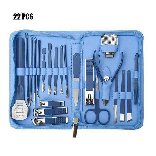 22pcs Professional Nail Clippers Pedicure Kit Stainless Steel Toenails Nail Files Ear Spoon, Grooming Kit For Travel