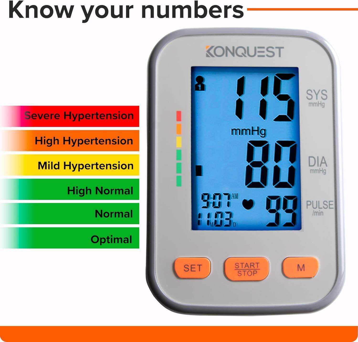 Konquest KBP-2704A Automatic Upper Arm Blood Pressure Monitor - 8 1⁄2 ” to 16 1⁄2 ” Cuff - Large Backlit Display - Irregular Heartbeat Detector - Tensiometro Digital - Home Use BP Machine