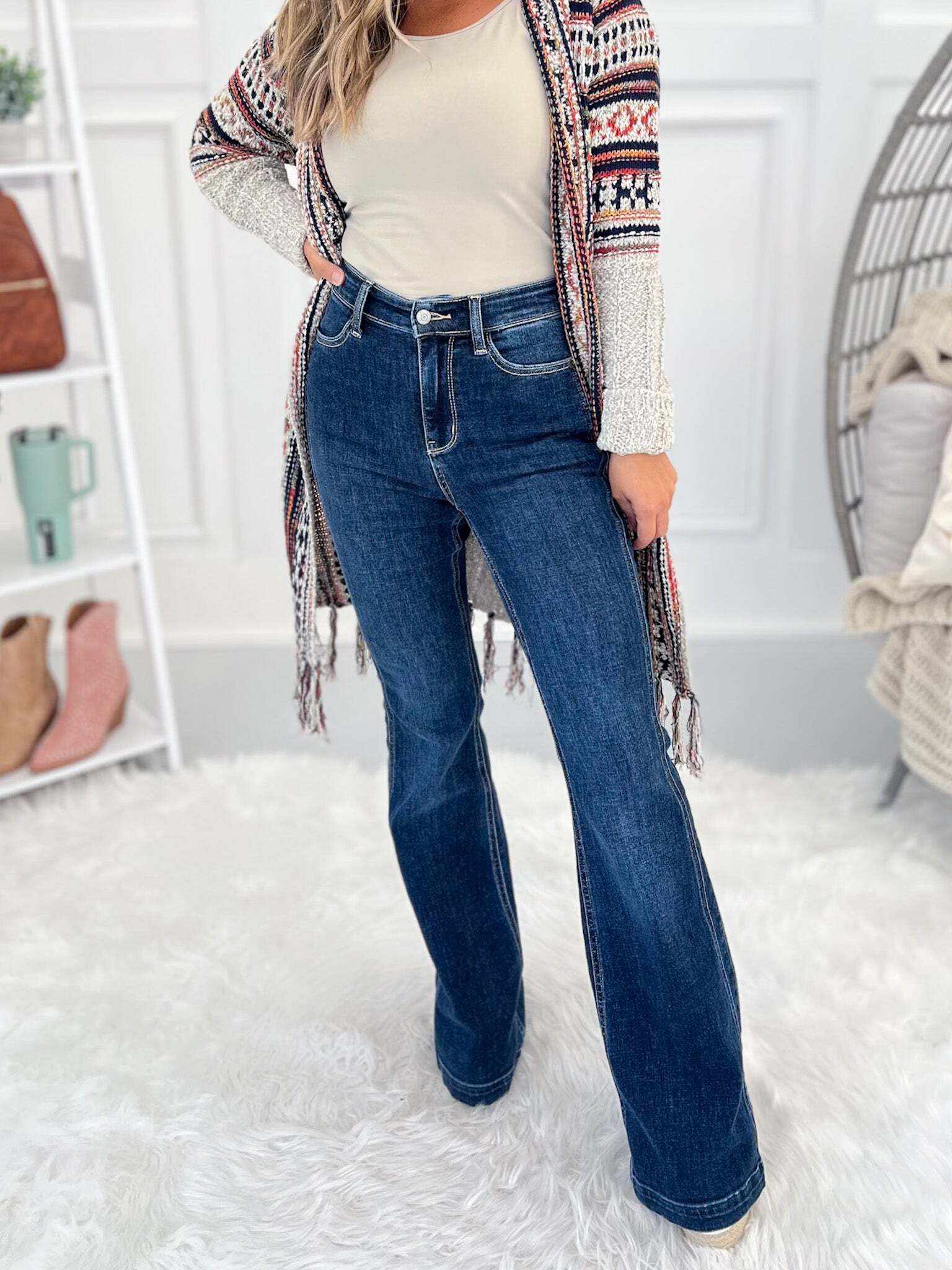 By My Side - Christmas Angled Side Seam Flare Jeans- Final Sale
