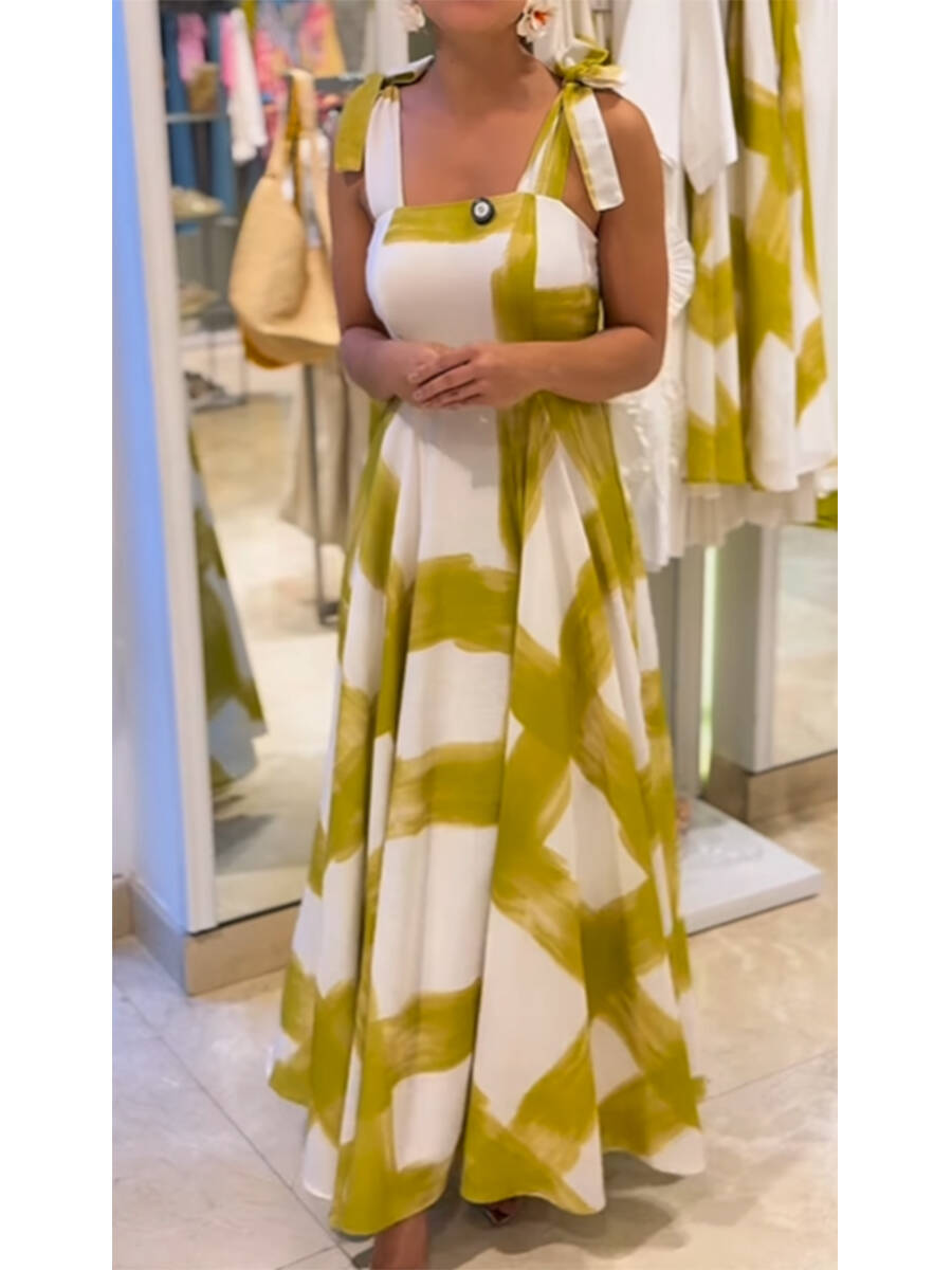 🔥Summer Arrivals🌟Women's Brushstroke Print Strapless Cotton and Linen Tank Dress