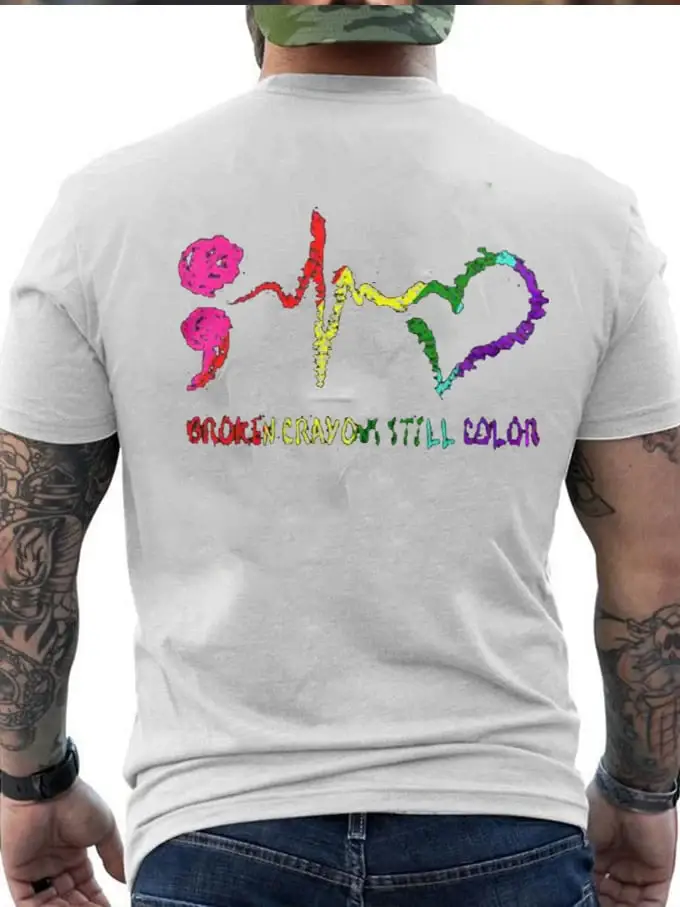 Men's Broken Crayons Still Color Mental Health Print T-Shirt