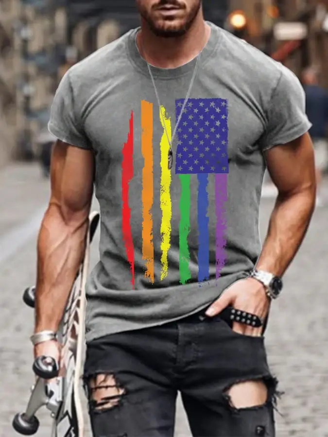 Men's Pride Rainbow Flag Graphic Casual Cotton Tee