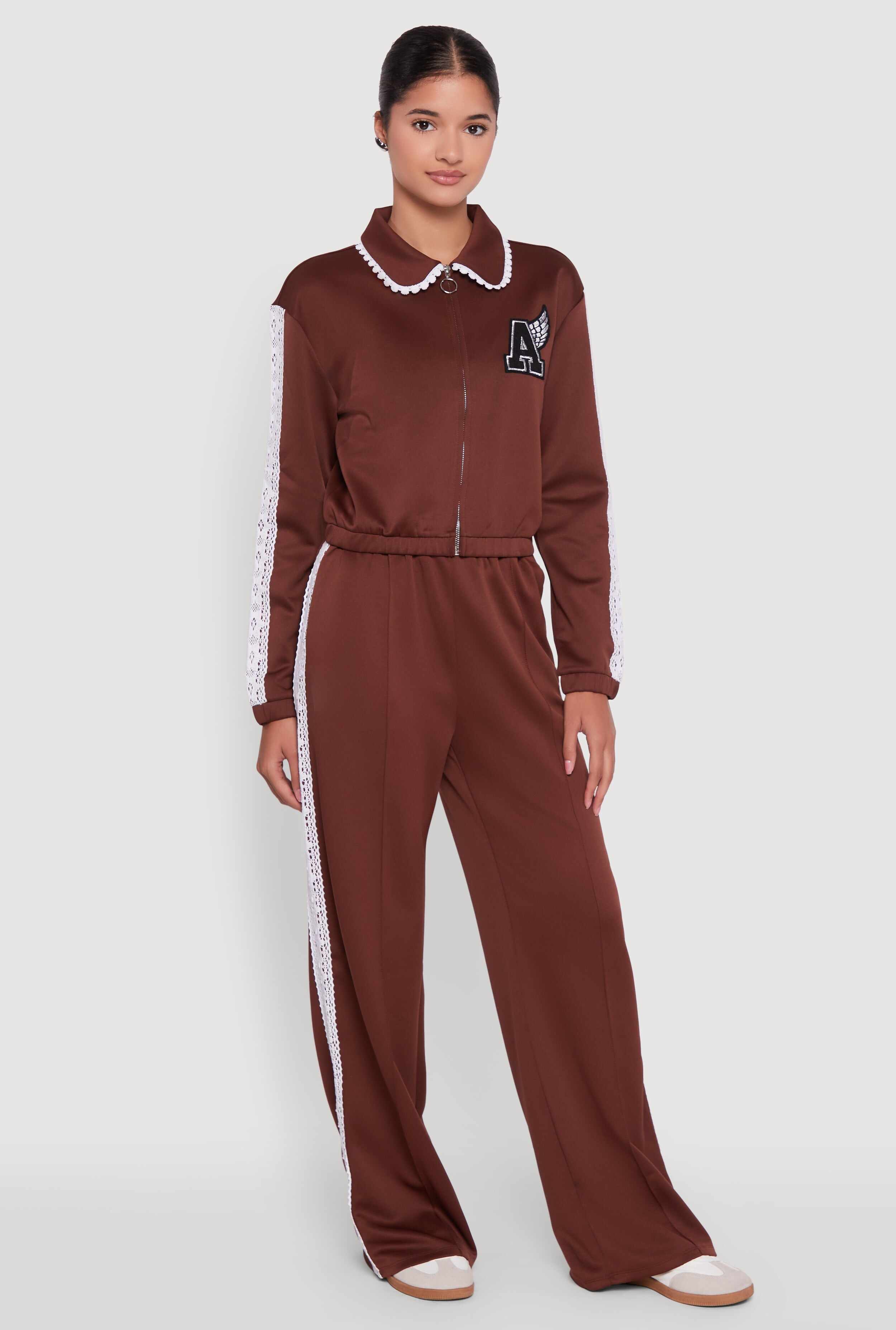 Crochet Side Stripe Wide Leg Track Pants