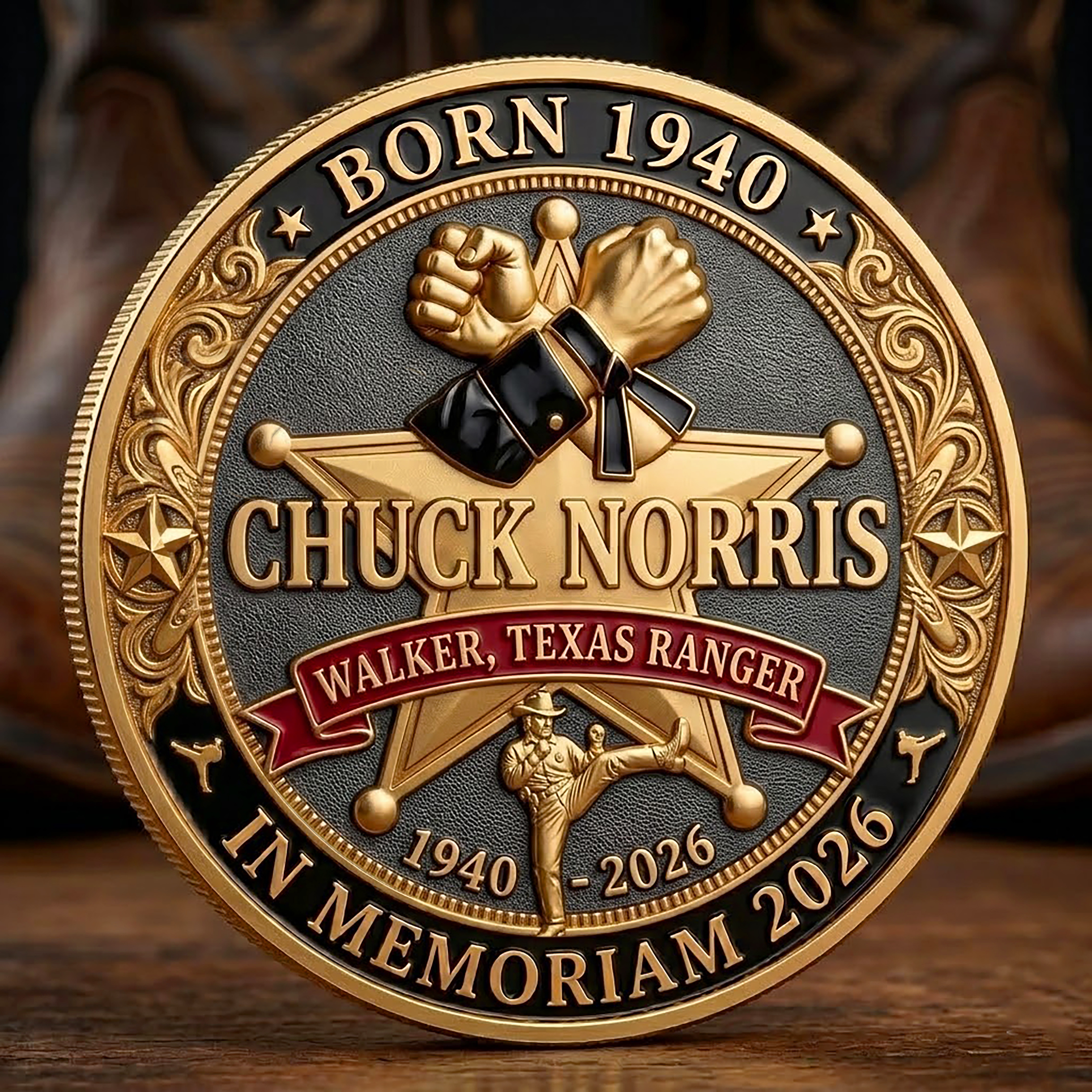 Chuck Norris 1940-2026 Memorial Commemorative Coin - Texas Ranger Collectible!